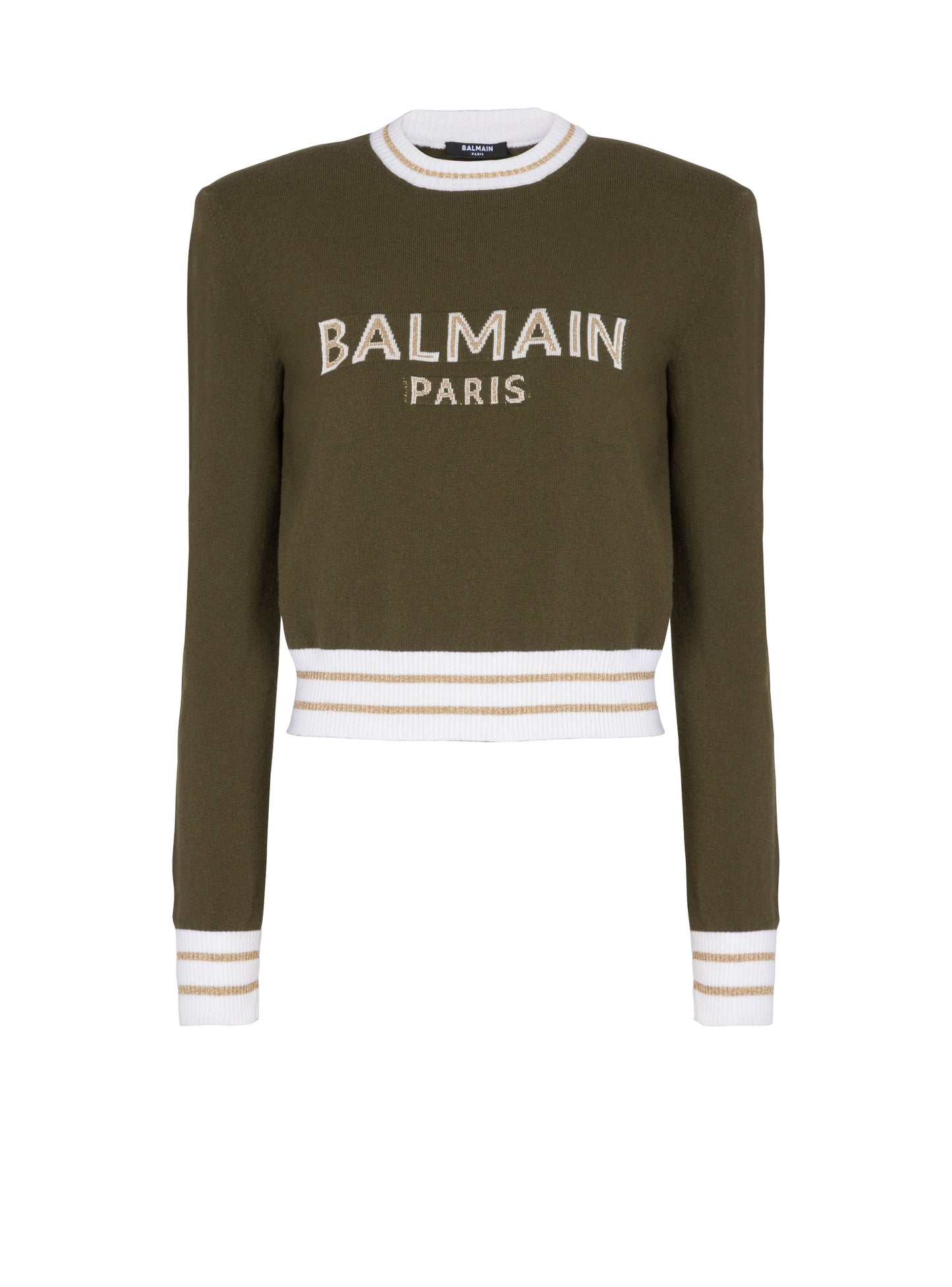 Balmain Khaki Logo Cropped Jumper-34 , small