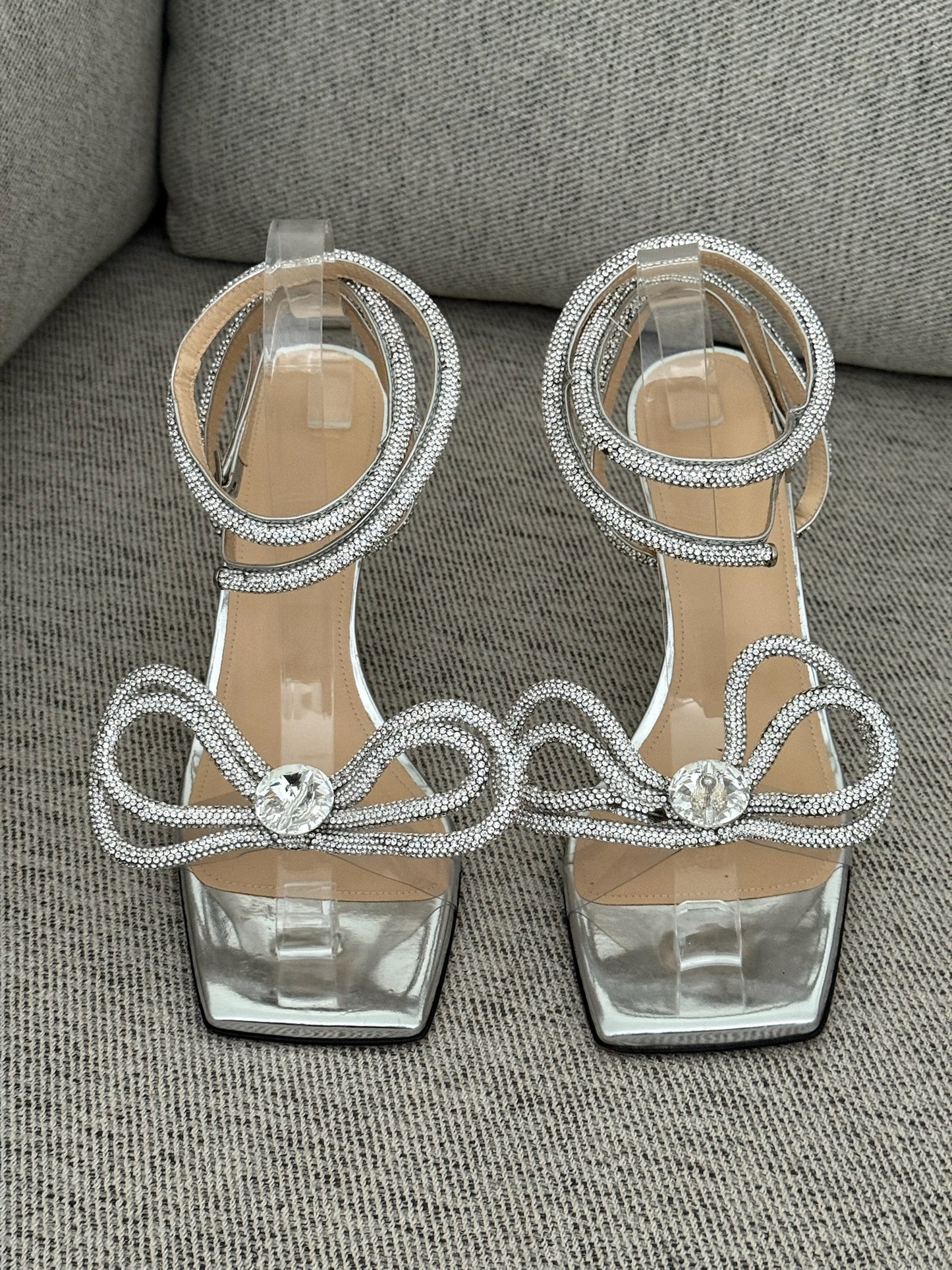 Mach & Mach Silver Sequin Diamanté Bow Heels - UK 6.5 - Suited for UK 4.5