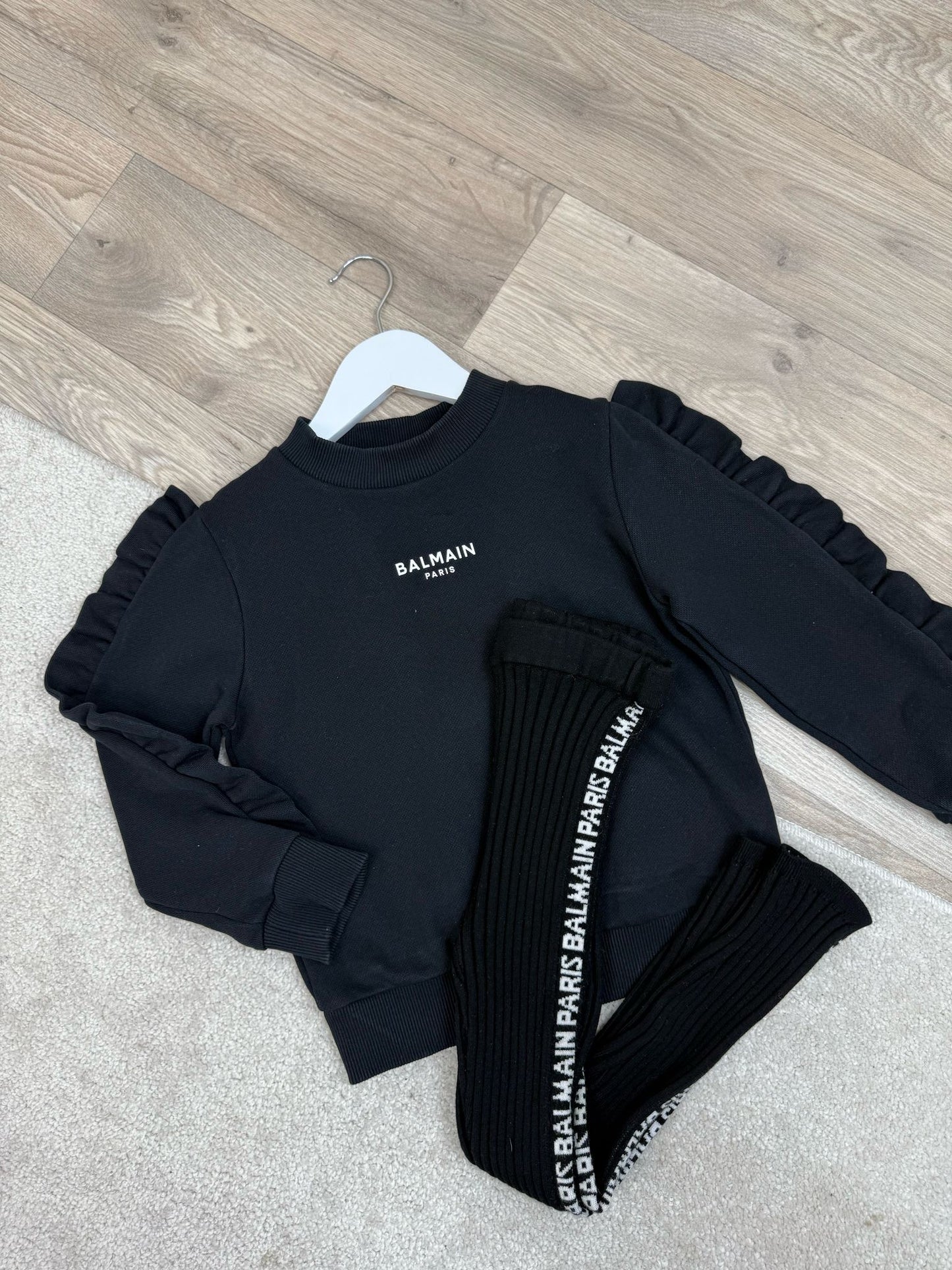 Kids Balmain Black Frill Jumper & Black Ribbed Logo Leggings - Age 6