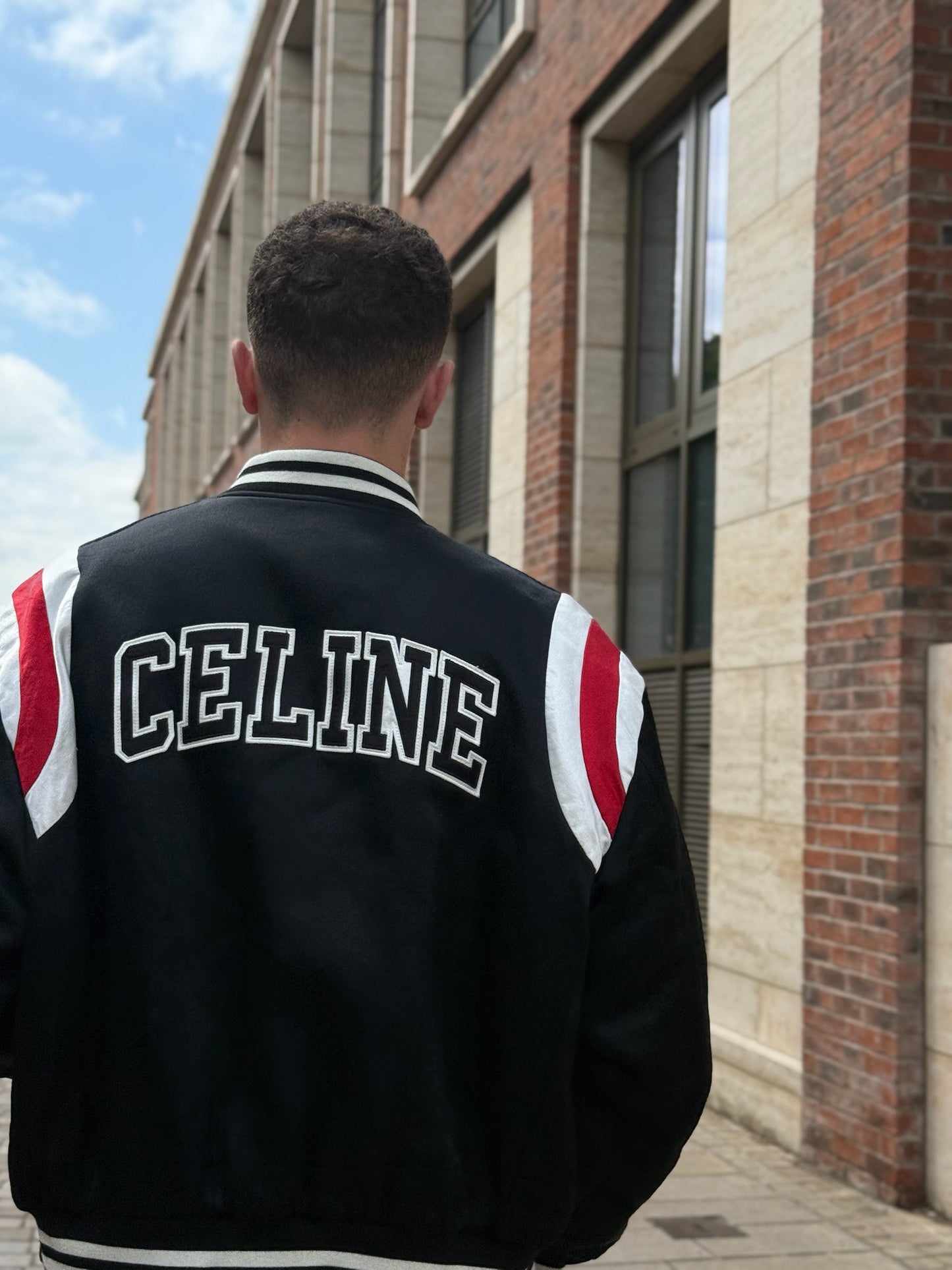 Celine Logo Varsity Bomber-50, UK Large