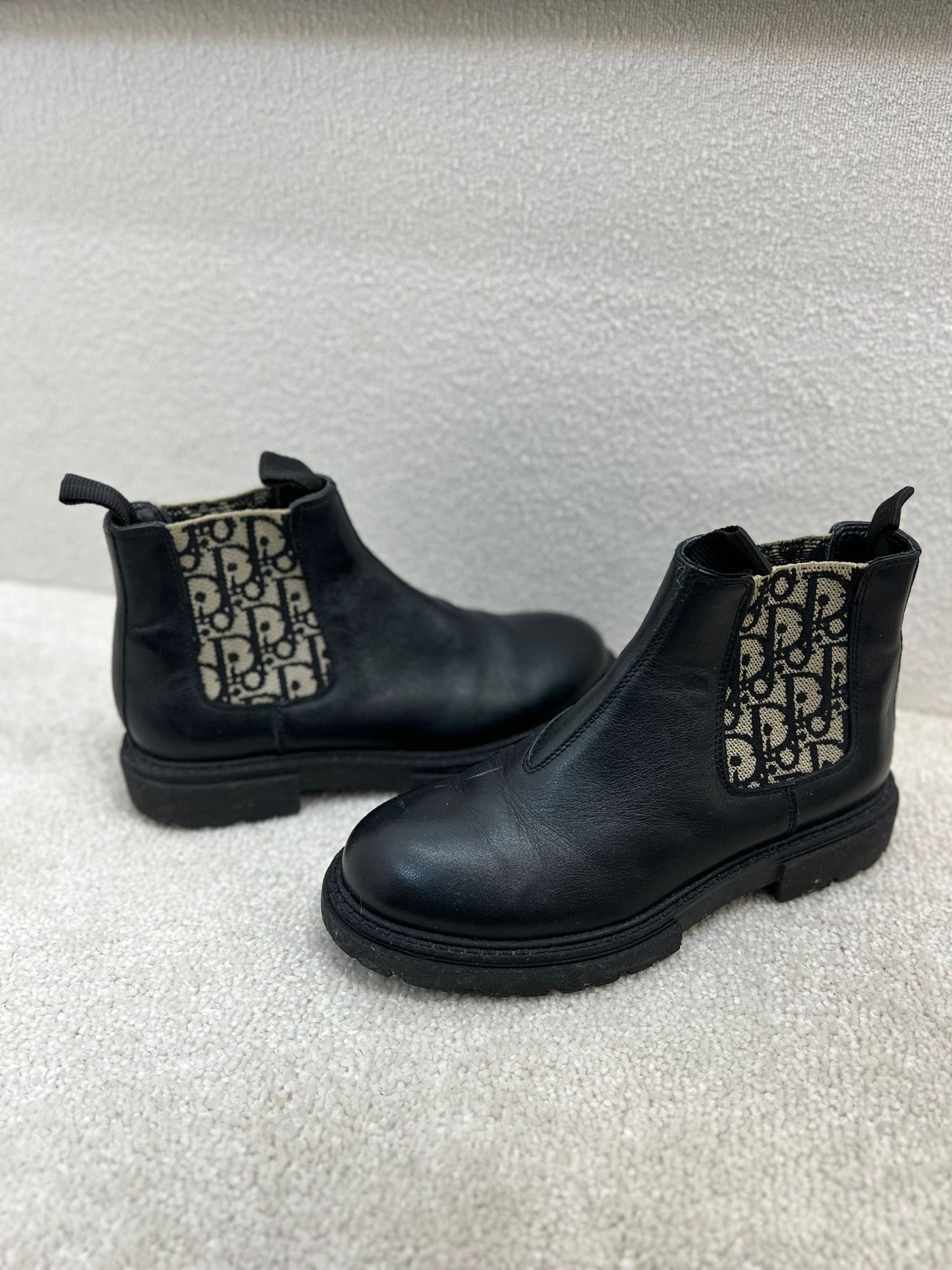 Kids Dior Black Leather Oblique Logo Boots Eu 33/ UK 1