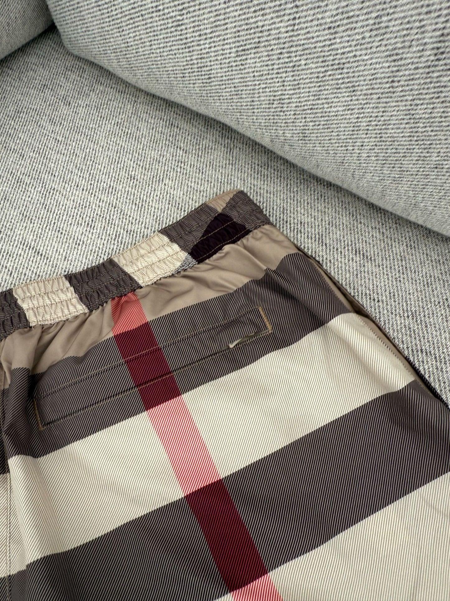 Burberry Beige Checked Swimshorts - Medium