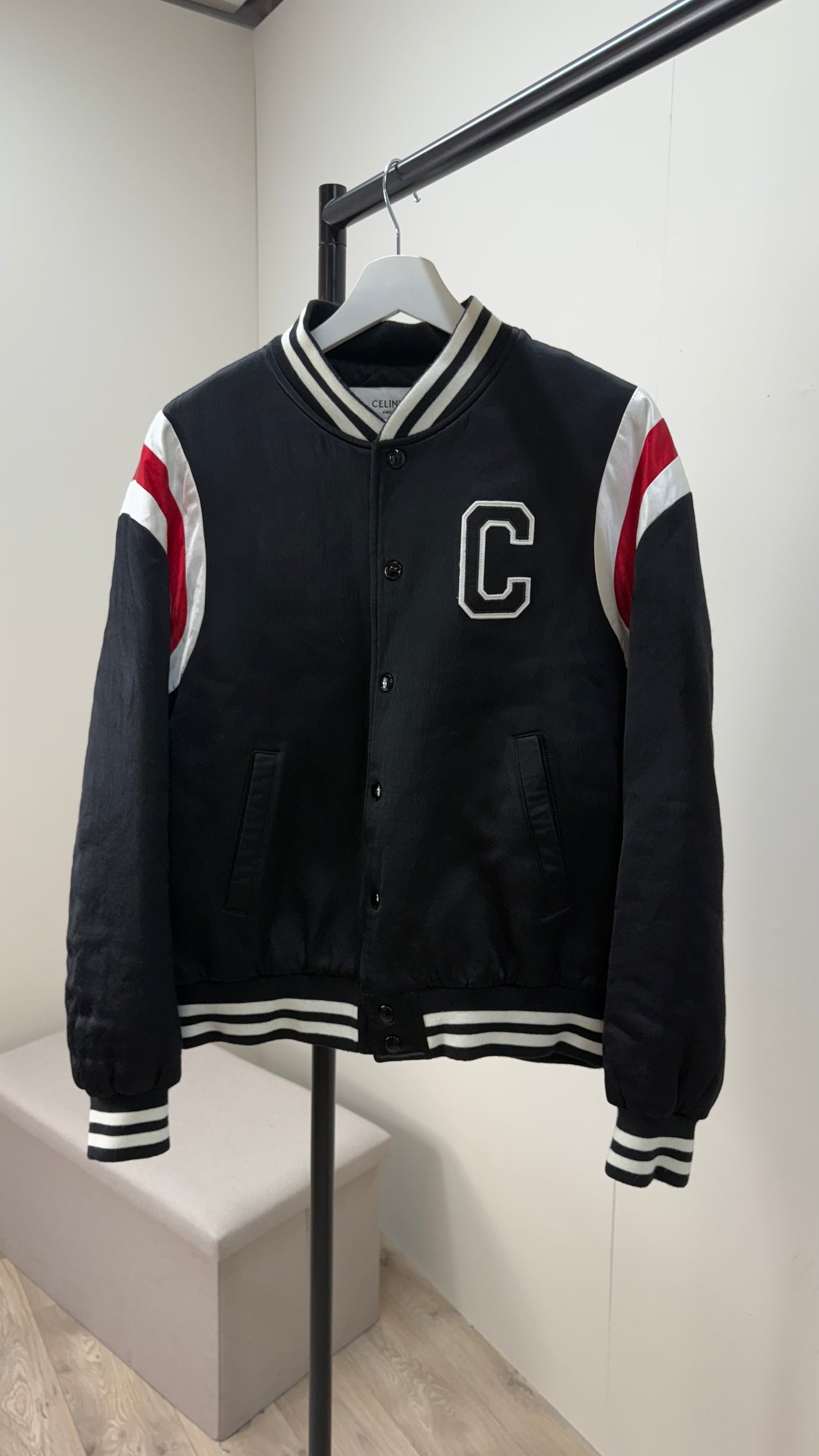 Celine Logo Varsity Bomber-50, UK Large