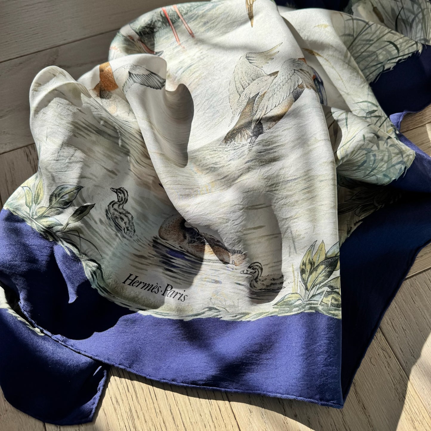 Hermès Blue Pond Halte En Camargue Silk Scarf By Robert Dallet – 90 x 90 cm