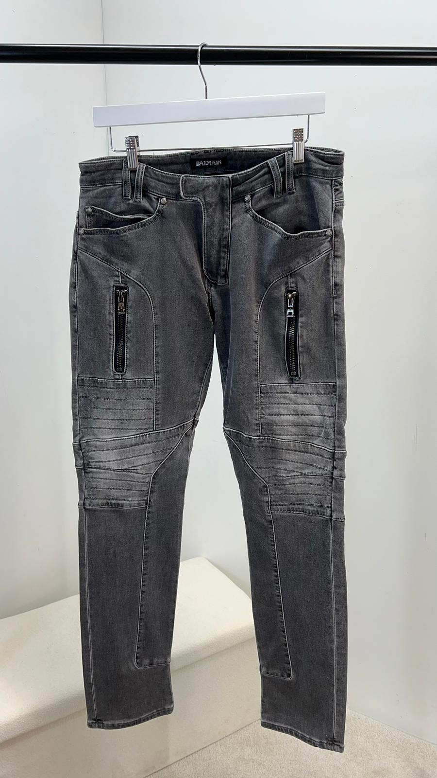 Balmain Grey Black Badge Jeans (32)
