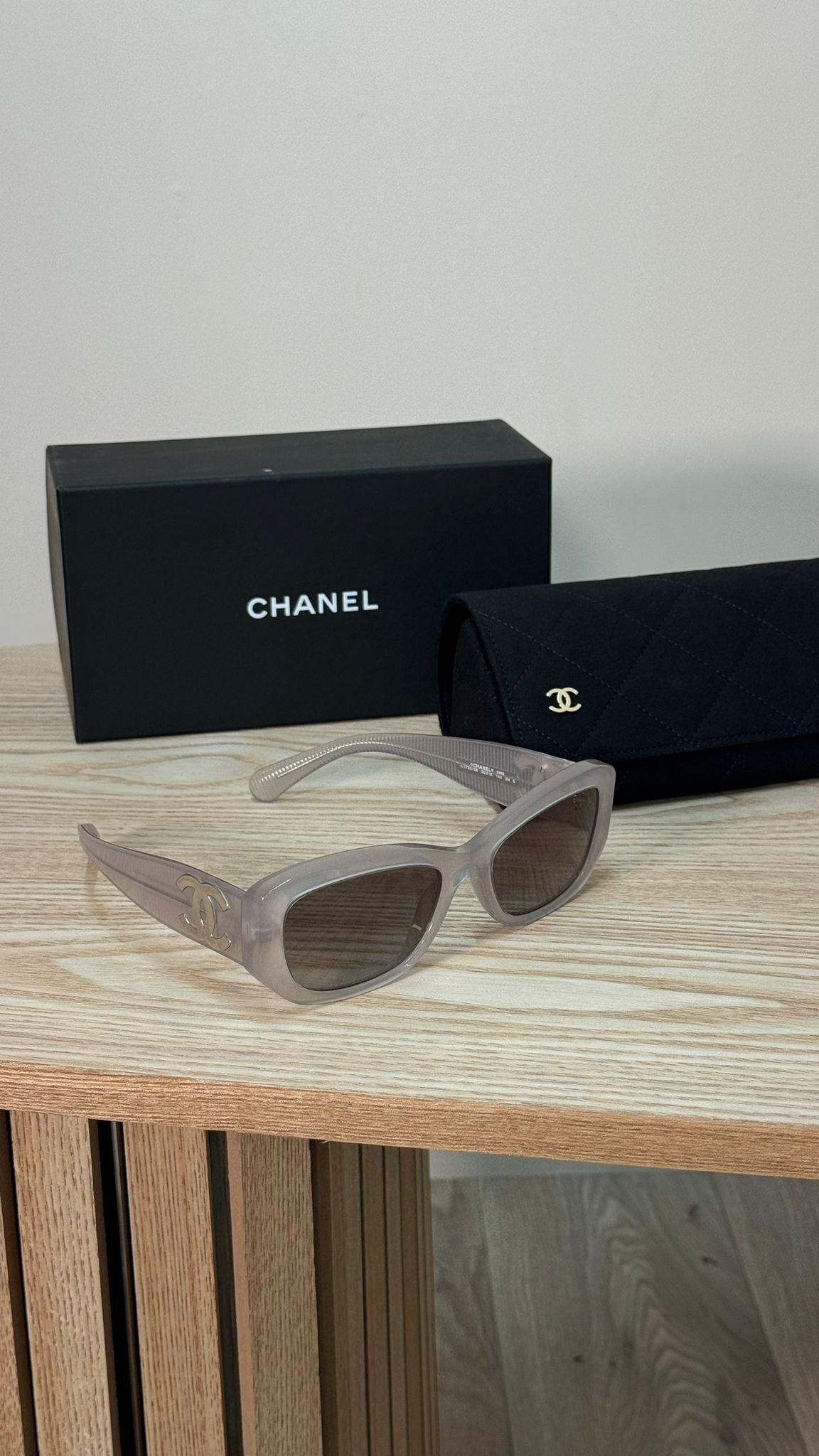 Chanel Grey Clear CC Logo Sunglasses - One Size