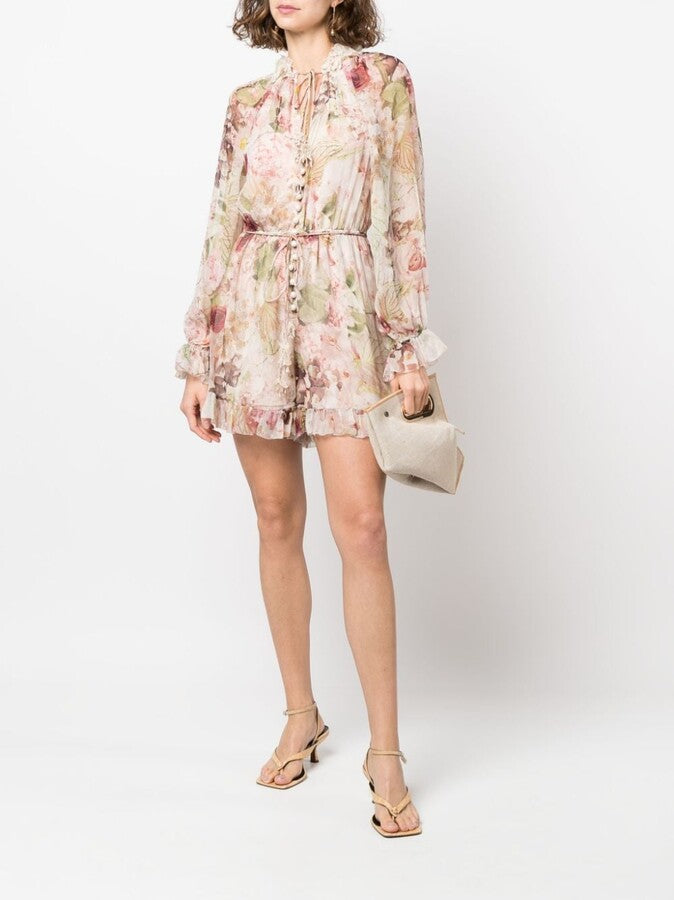 Zimmermann Cream Purple Flower 'Dancer Flutter' Playsuit- New In Tags SIZE 1-UK 8/10