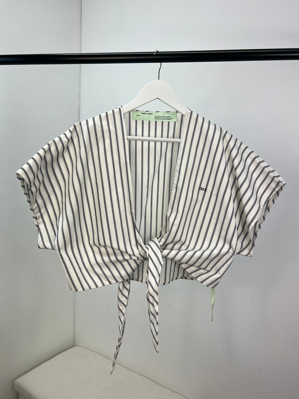Off-White White Stripe Cropped Tie Shirt - UK 8/10