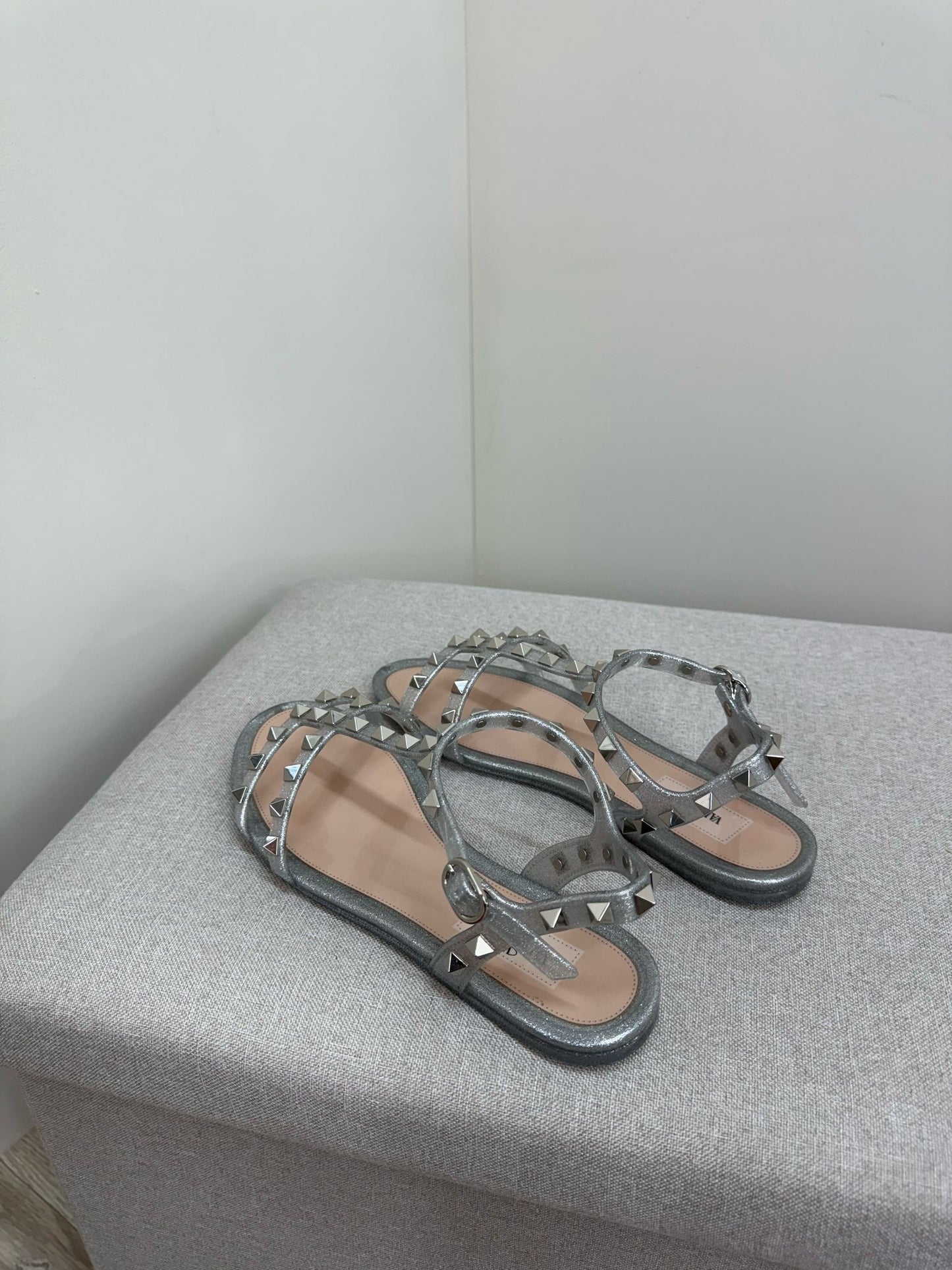 Valentino Argento Silver RockStudd Sandals , Brand New UK 4.5