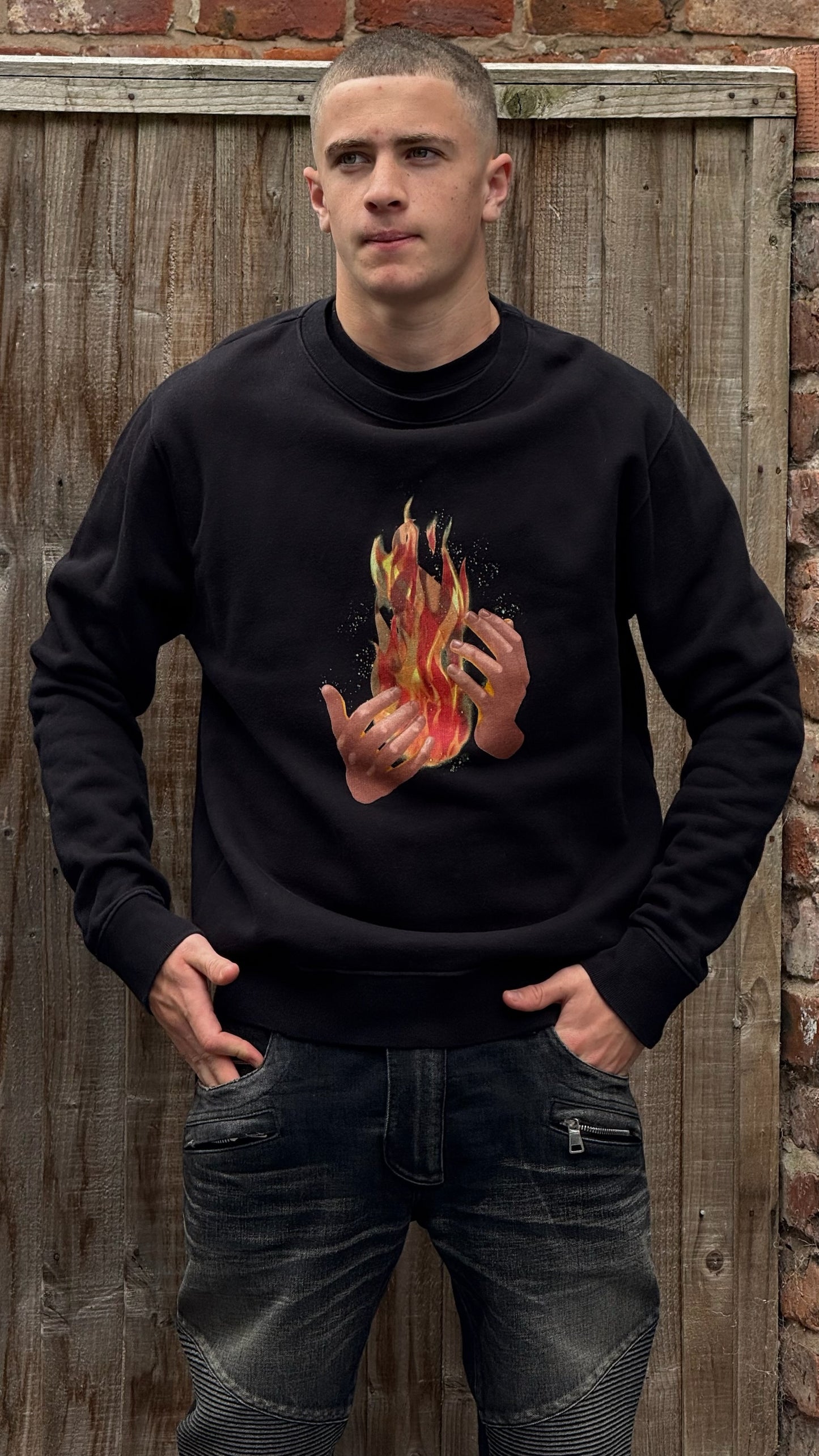 Off-White Black Longsleeve Flames Jumper - Small