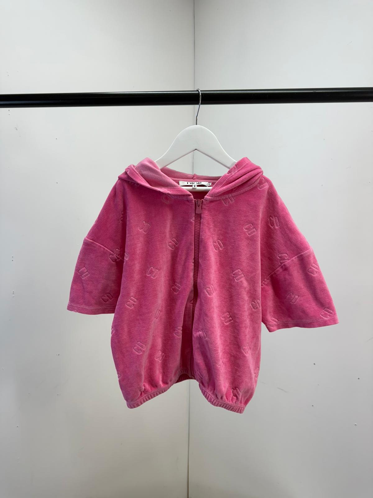 Kids Dior Pink Shirt Sleeve Velore Hooded Top - Age 10