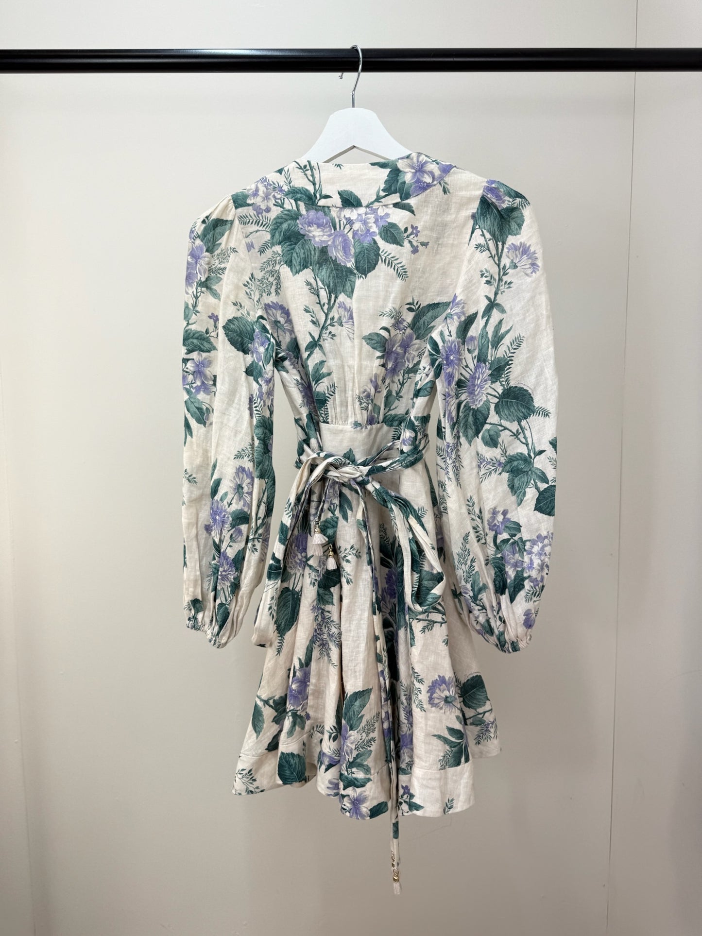 Zimmermann Cassia Floral-Print Linen Purple Green Floral Mini Dress -0