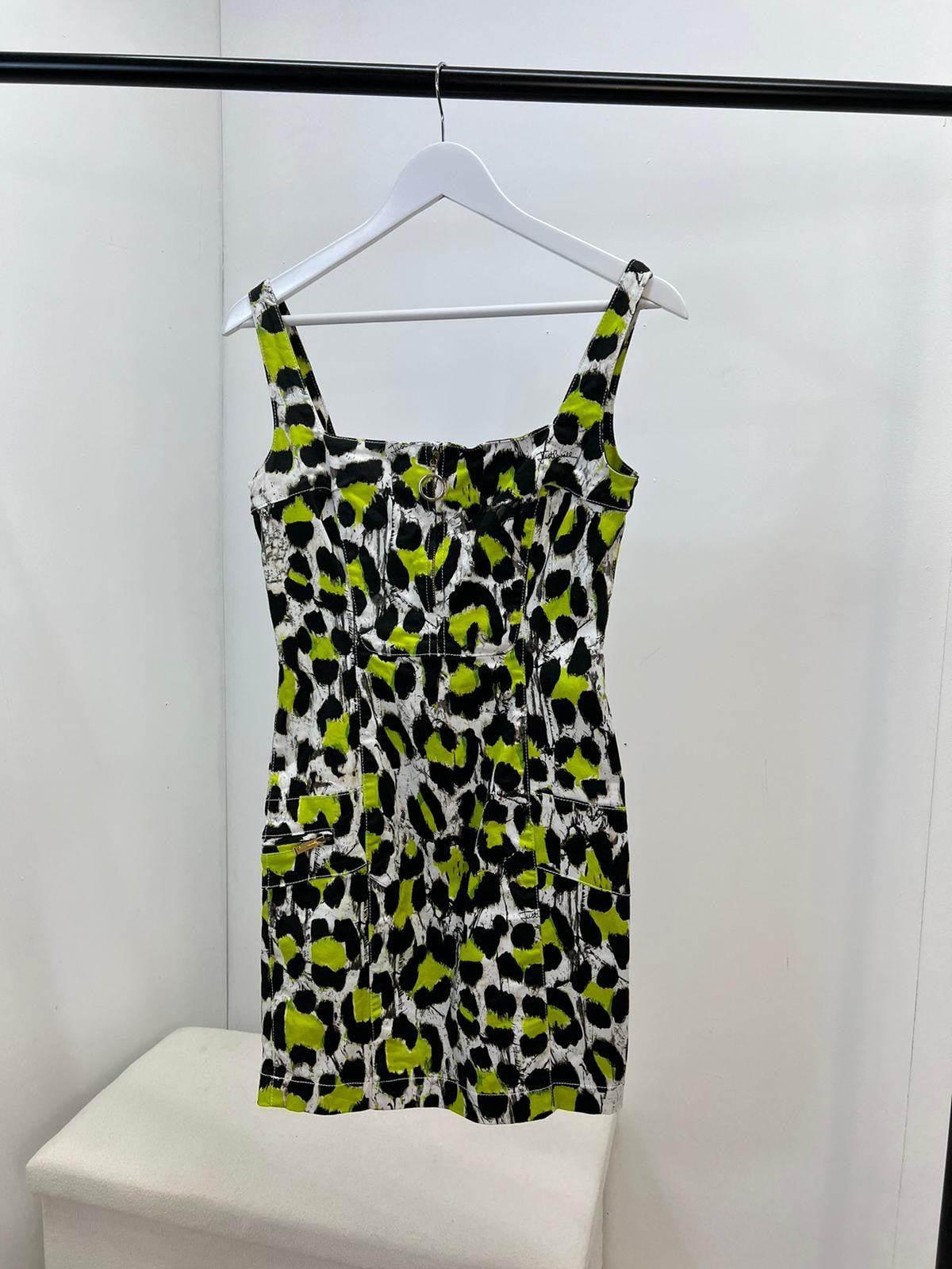 Just Cavalli Black White Green Print Dress - UK 10