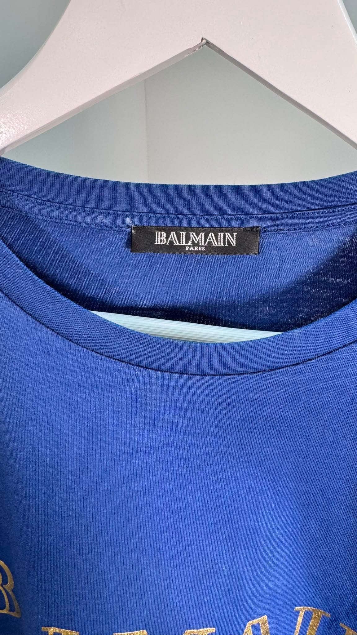 Balmain Blue Gold Logo T-Shirt With Gold Buttons – IT 38