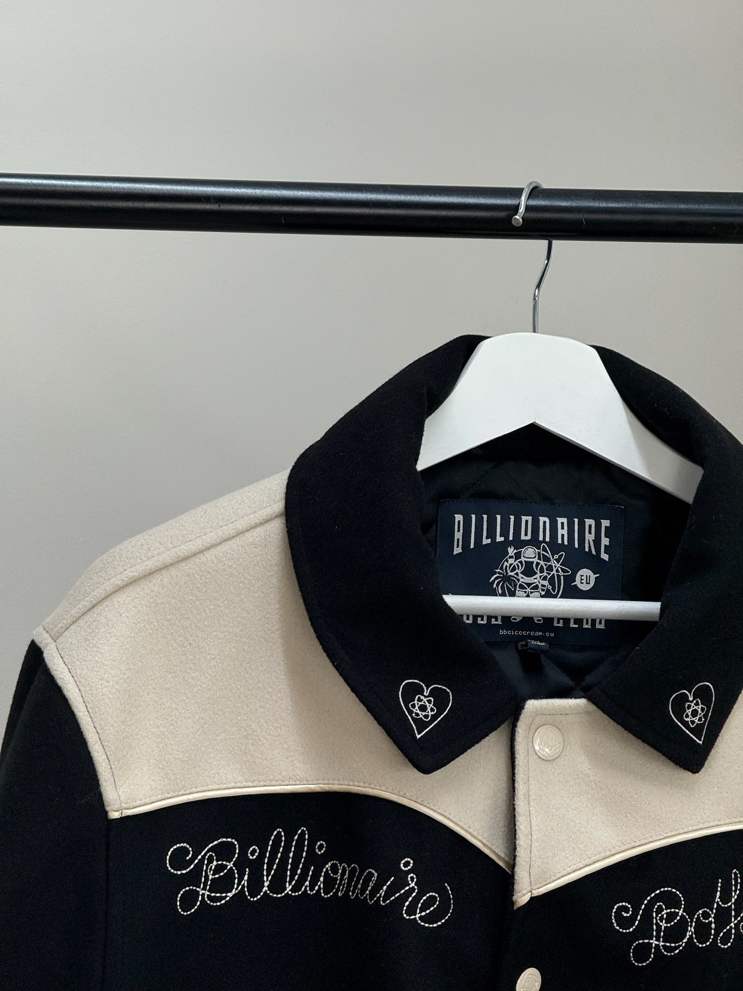 Billionaire Boys Club Black Off-White Western Heart Bomber Varsity Jacket - XL
