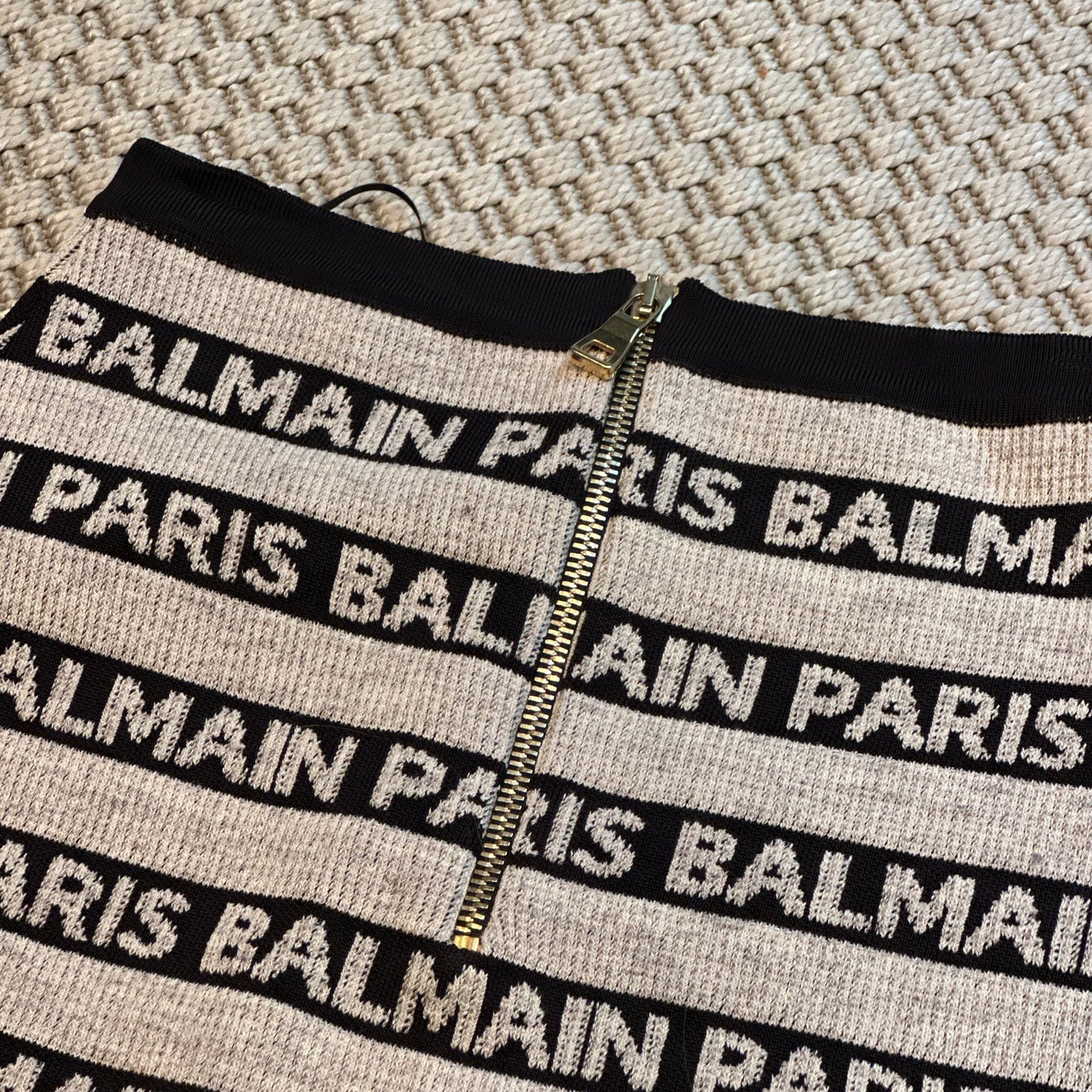 Balmain Beige & Black Multi Print Bandu Skirt - Small