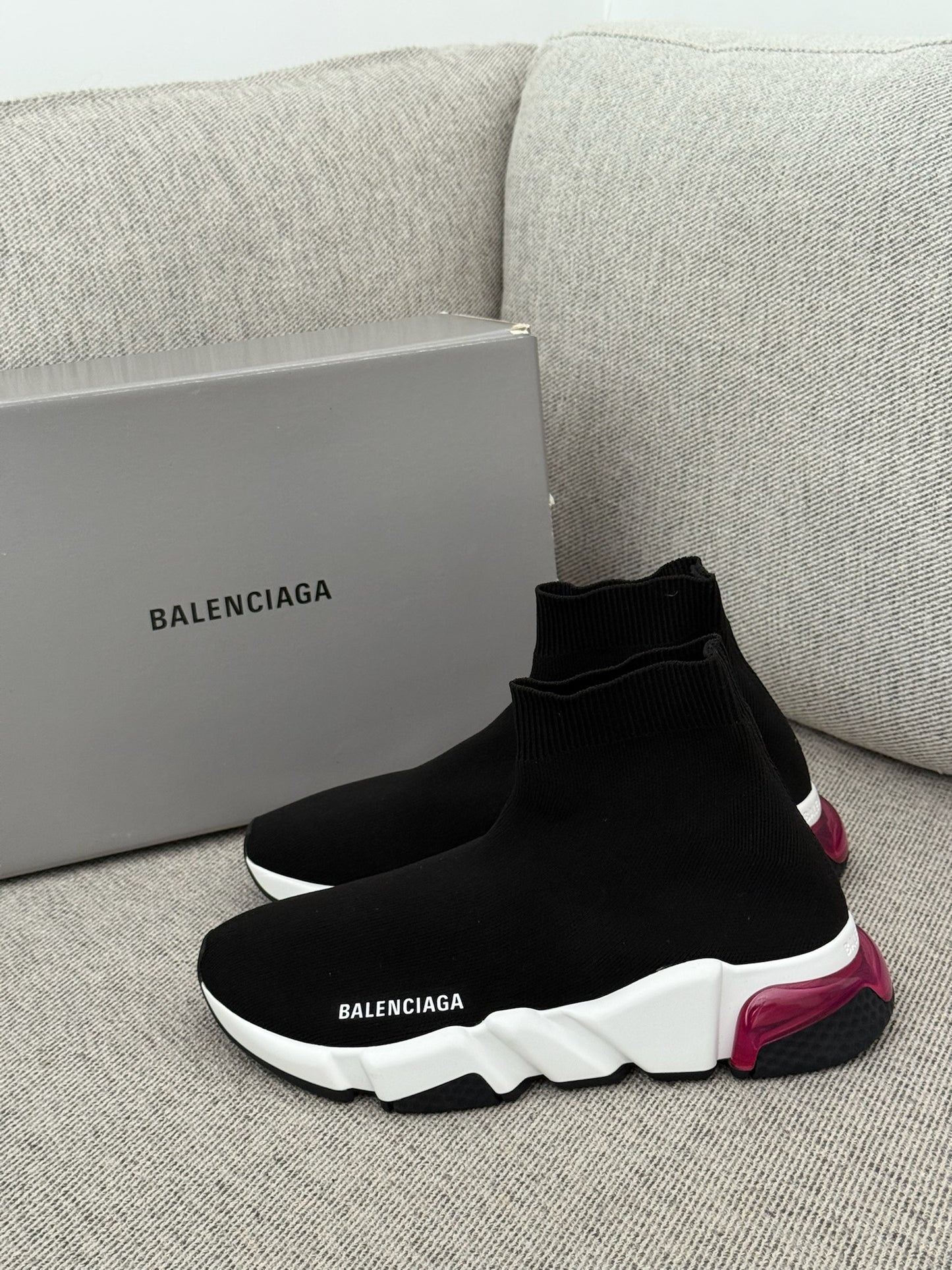 Balenciaga Black White Pink Speed Trainers- UK 5