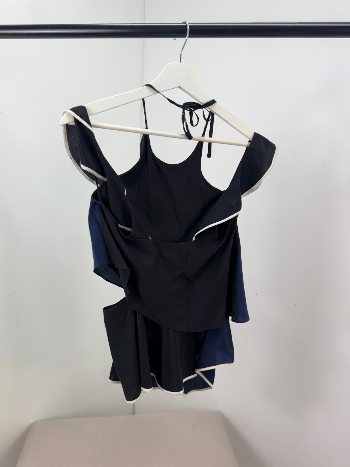 Jonathan Simkhai Black & Navy White Contrast Frill Detail Camisole - UK 8