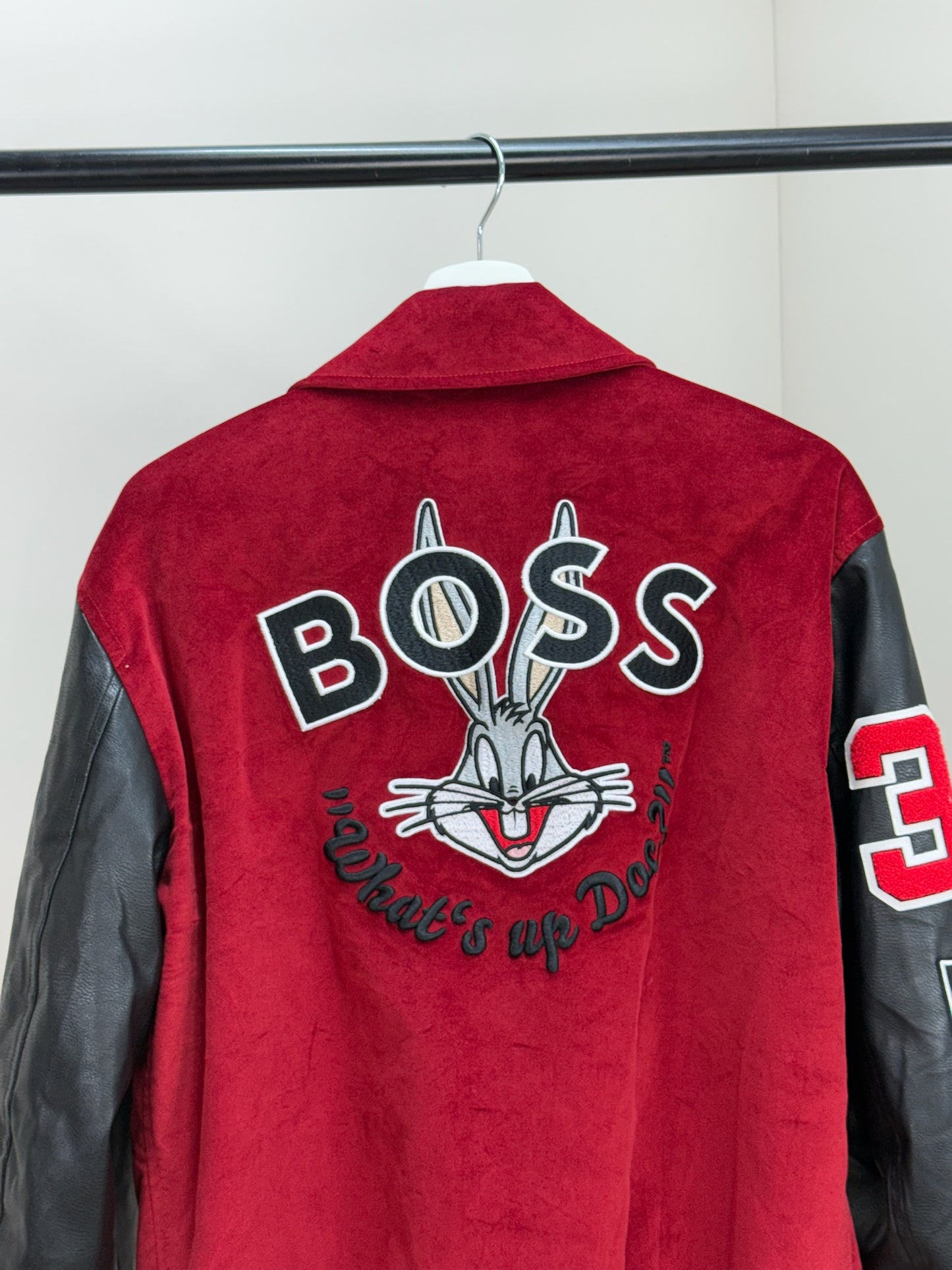 Looney Tunes X Boss Red Leather Suede B Bomber Jacket - it42/Large