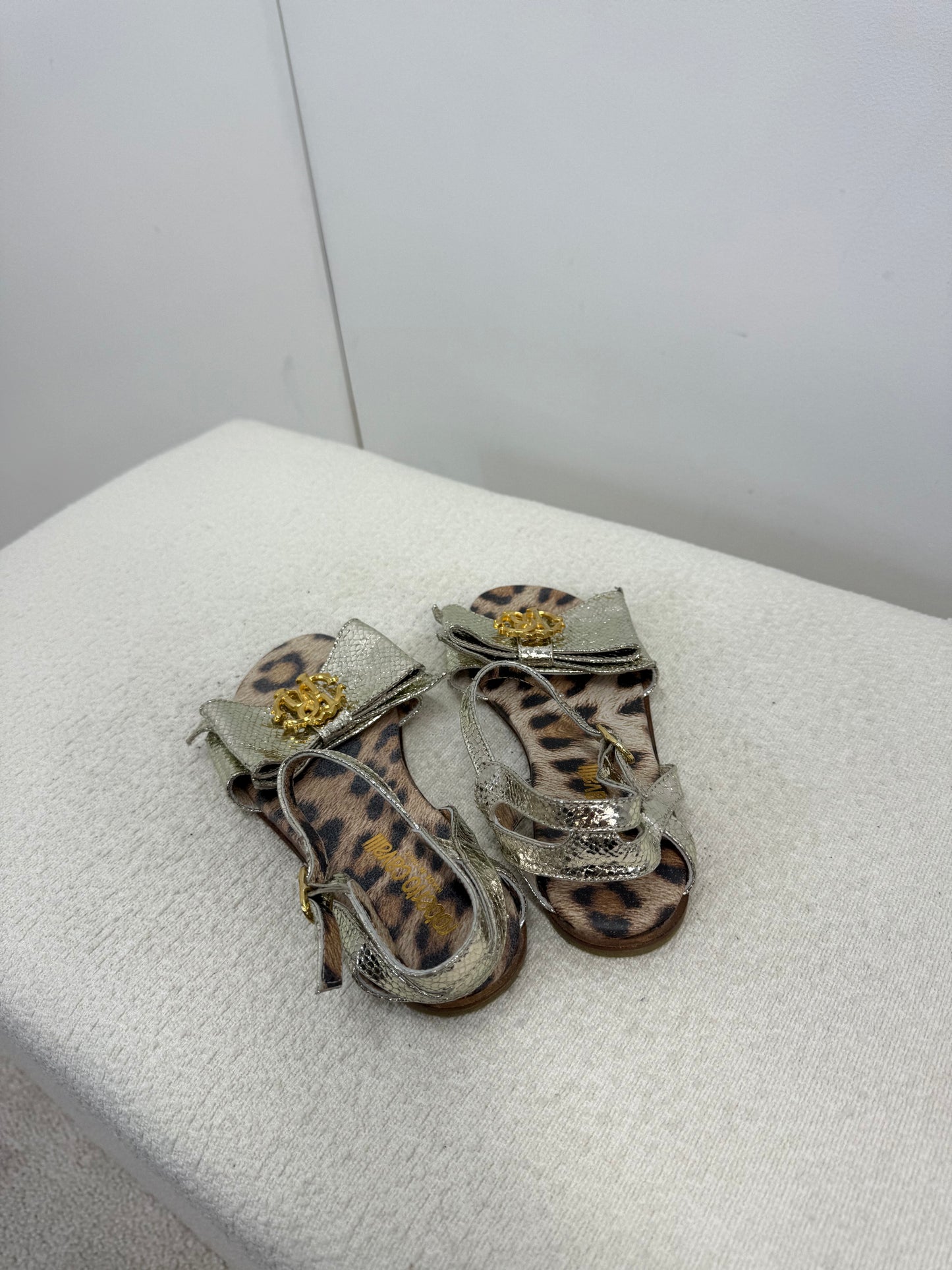 Kids Roberto Cavalli Girls Silver & Gold Bow Sandals - 32
