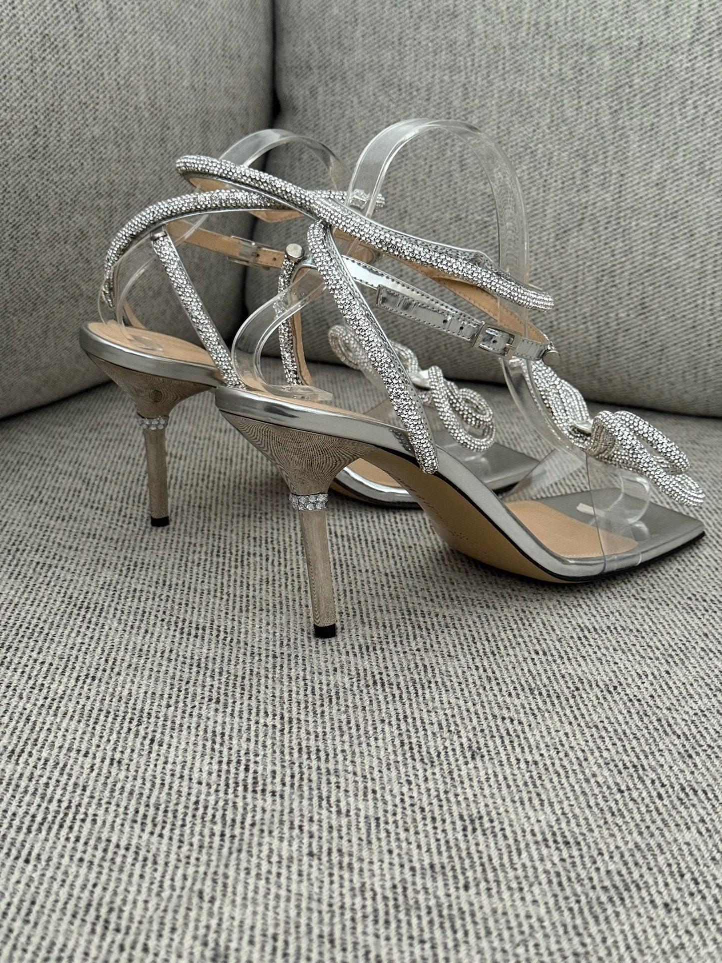 Mach & Mach Silver Sequin Diamanté Bow Heels - UK 6.5 - Suited for UK 4.5
