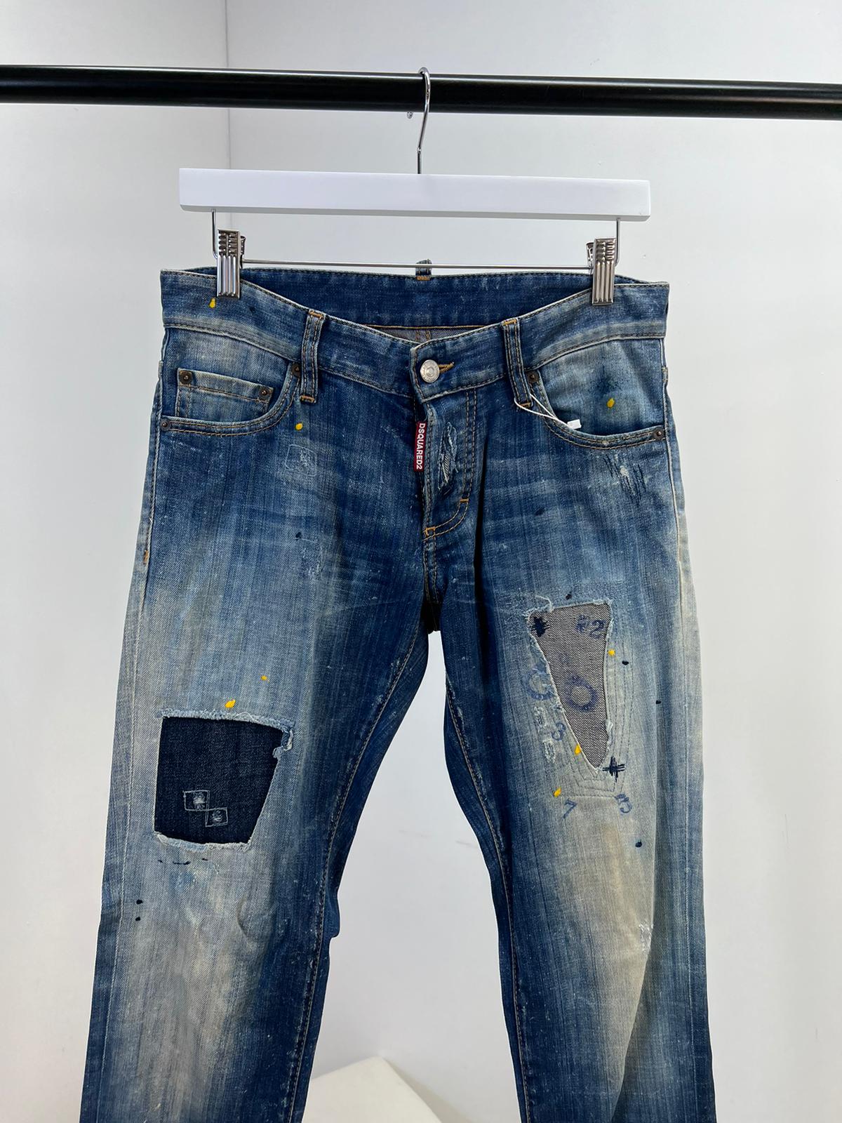 Dsquared2 Mens Blue Yellow Splash Jean - Label 44