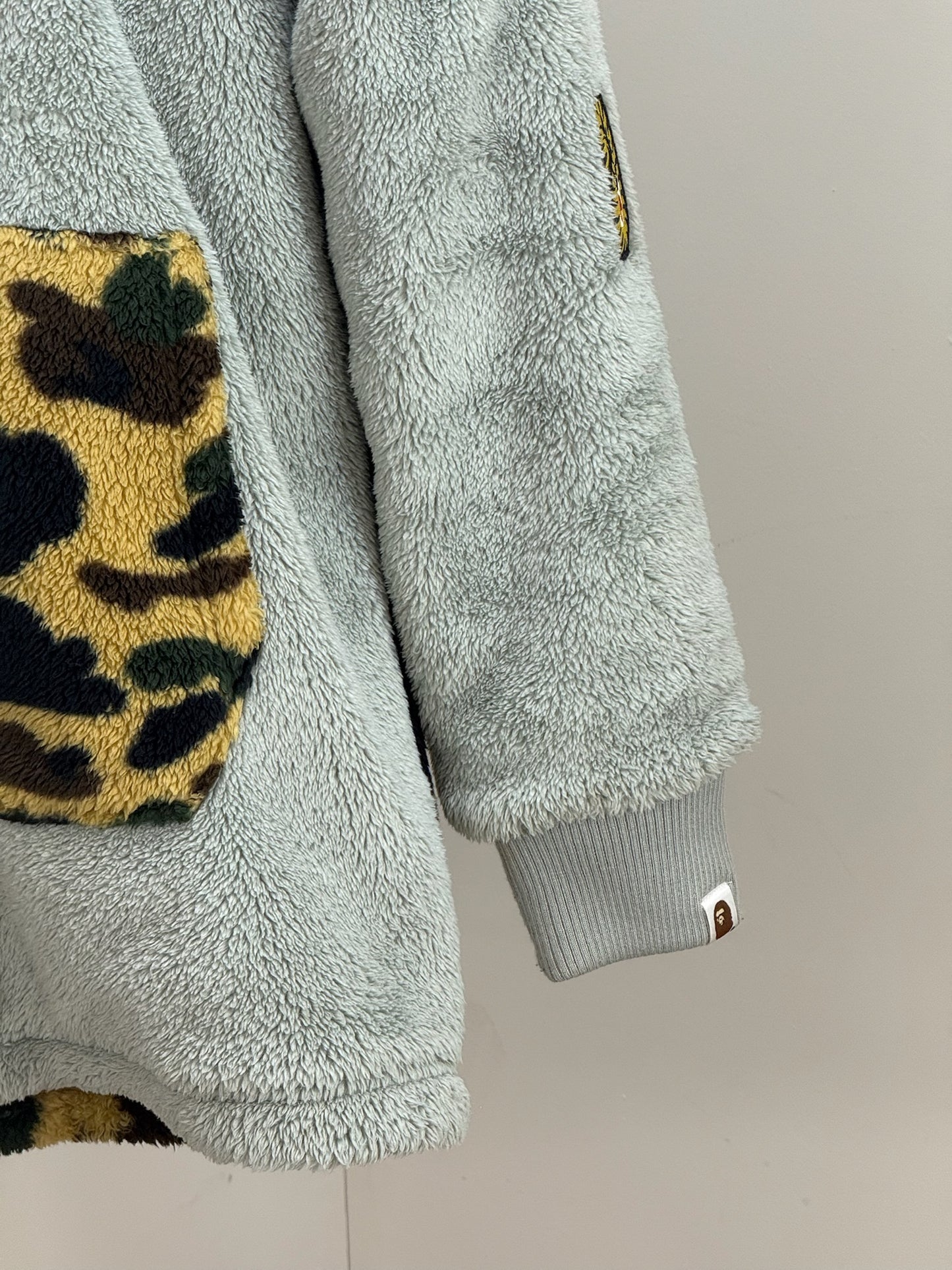 Bape Grey Zip Up Camo Boa Shark Fleece Jacket - Large