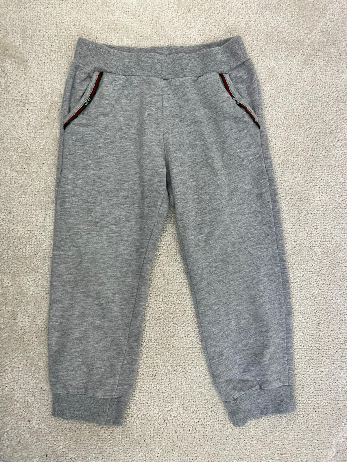 Kids Gucci Grey & Red Logo Stripe Pocket Detail Tracksuit Bottom (Age 24m)
