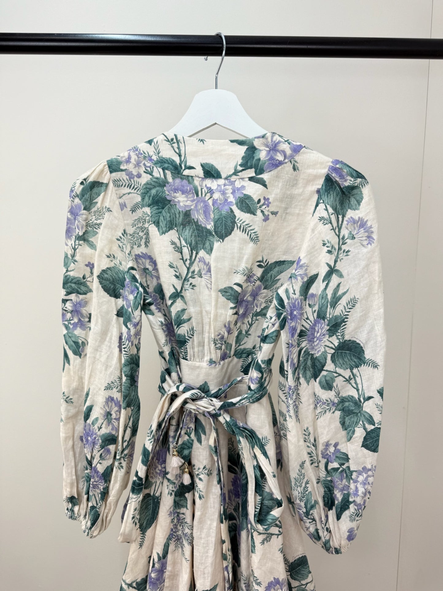 Zimmermann Cassia Floral-Print Linen Purple Green Floral Mini Dress -0