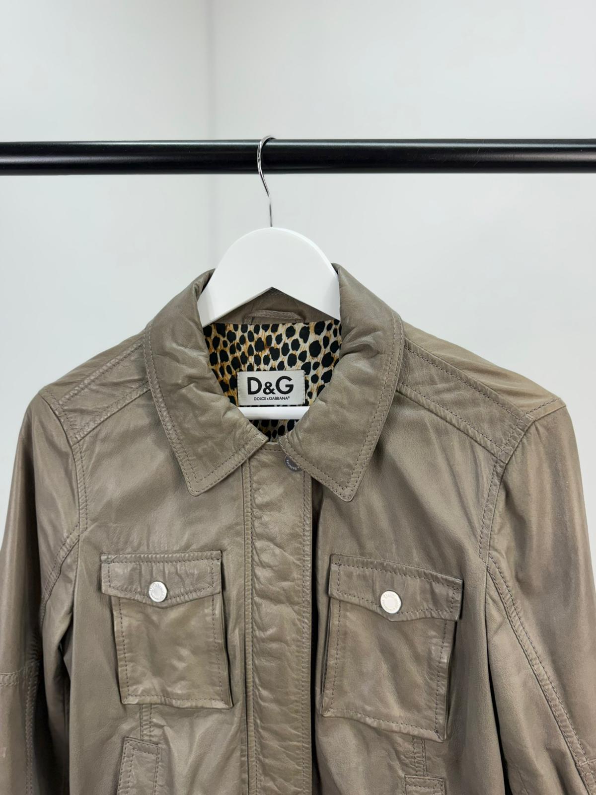 Dolce & Gabbana Women’s Greige Leather Jacket ( 44/XL)