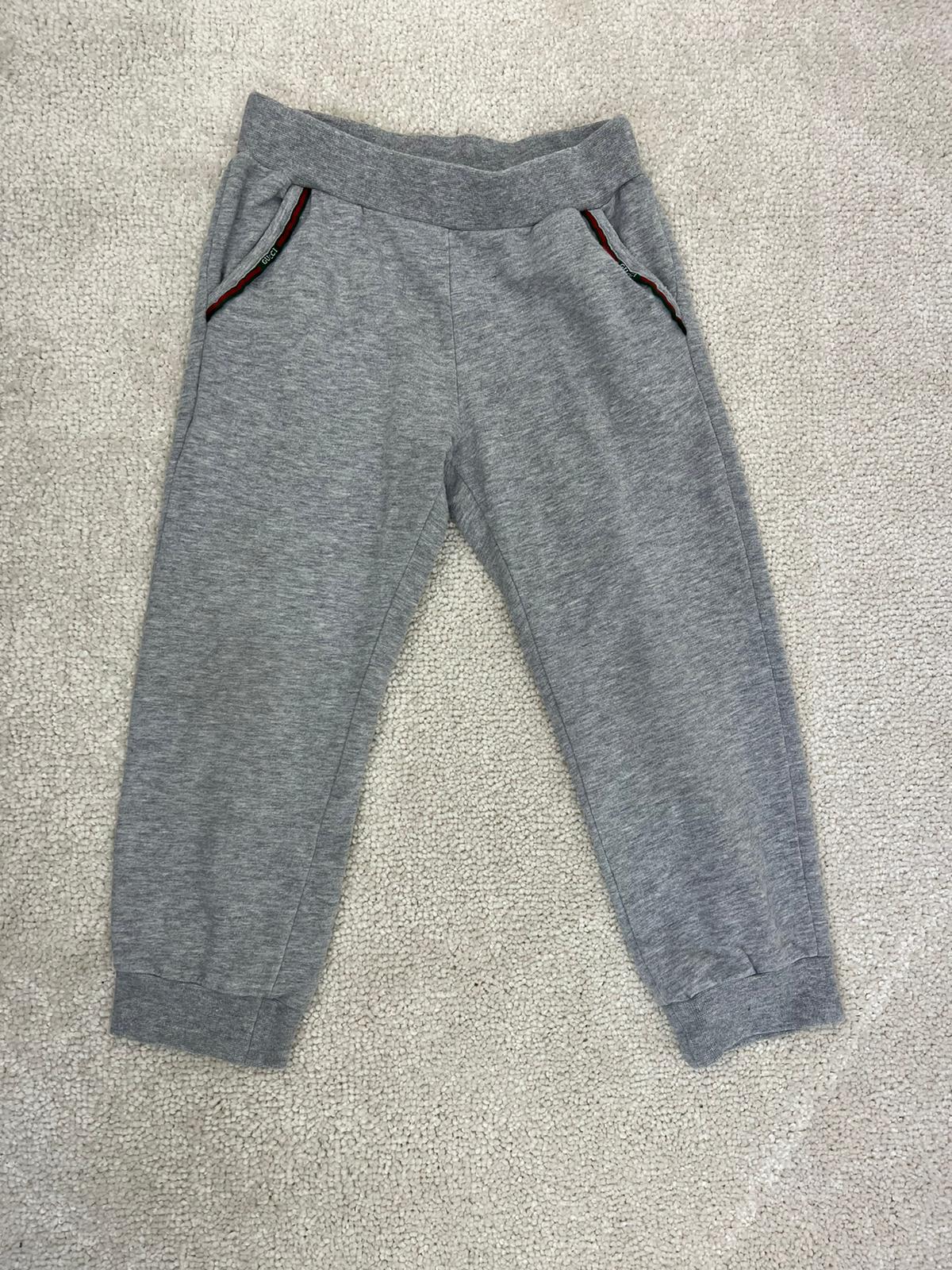 Kids Gucci Grey & Red Logo Stripe Pocket Detail Tracksuit Bottom (Age 24m)
