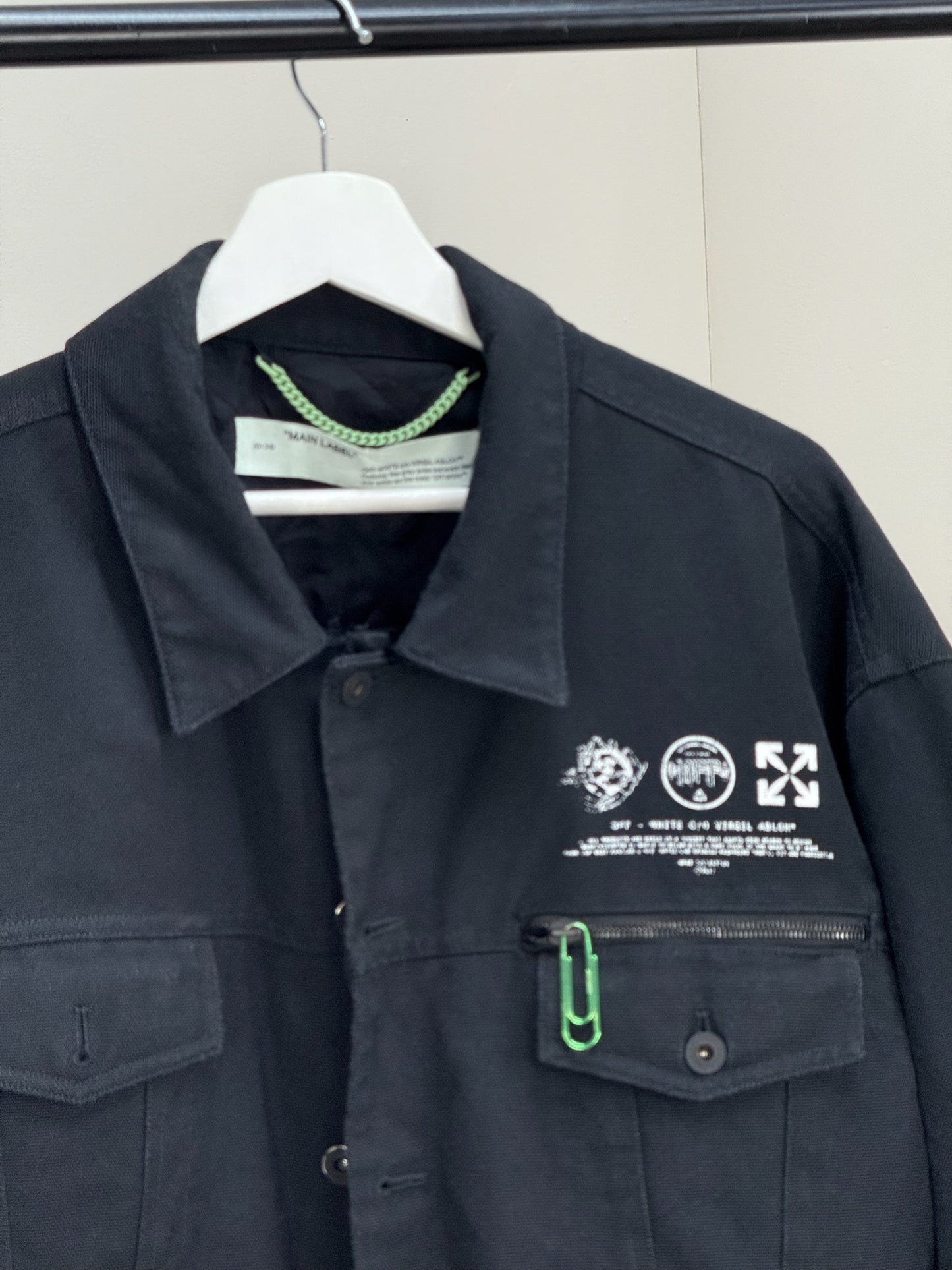 Off-White Black Denim University Key OFF- Logo Jacket - MEDIUM