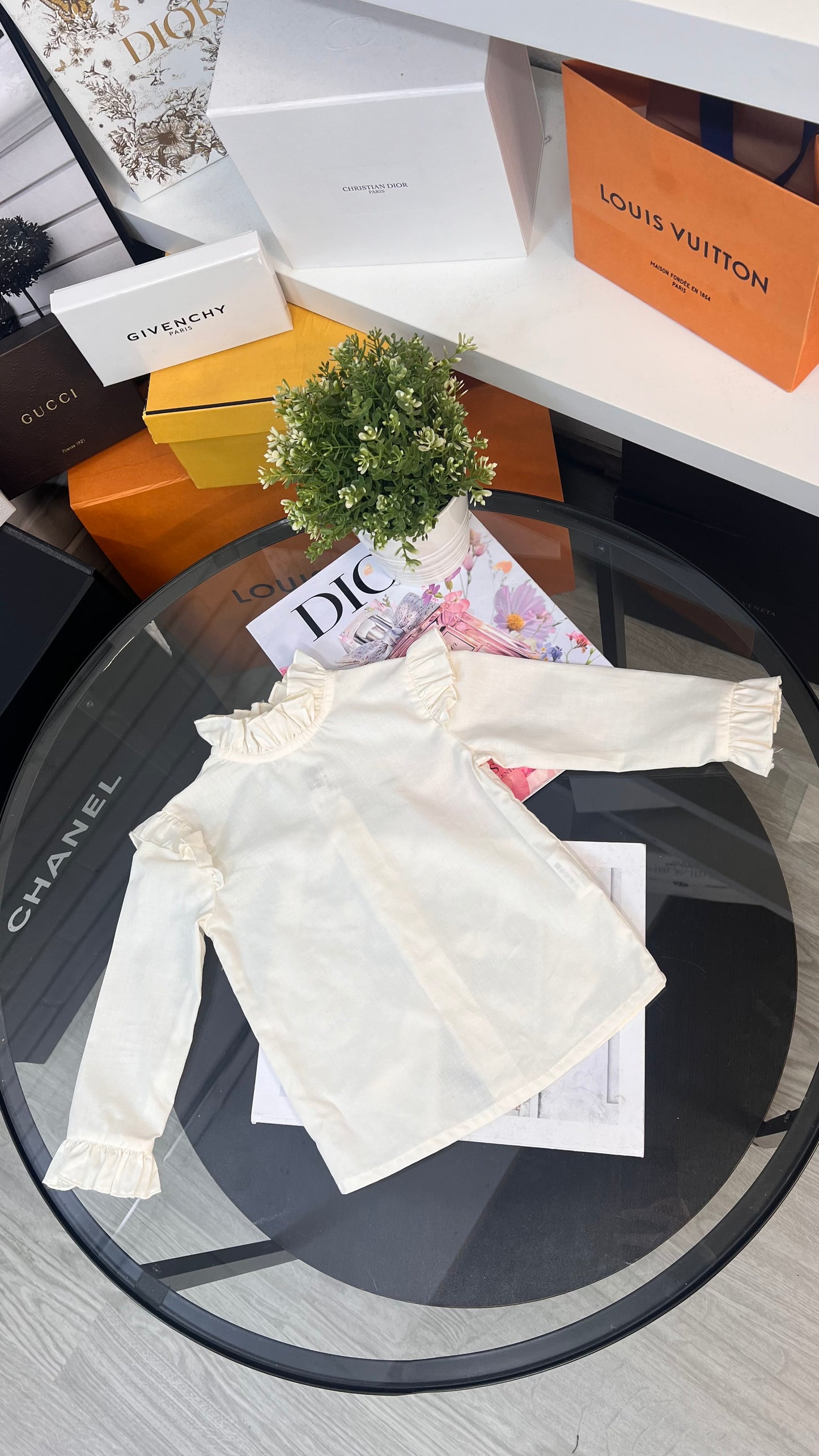 Kids Badum Badero Ivory Frill Neck Shirt (Age 2)