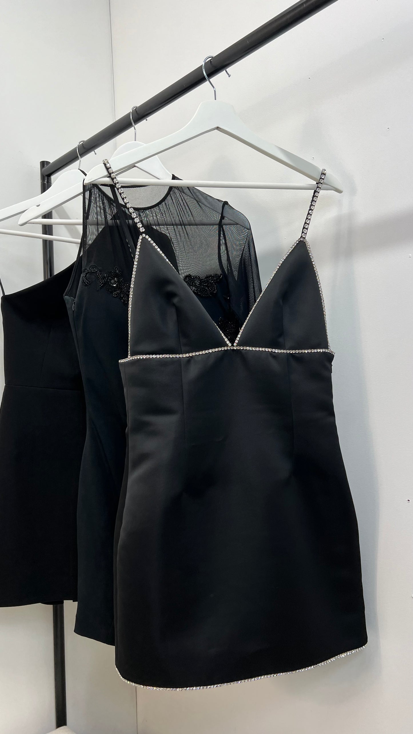 Area Black Strap Crystal Satin Dress - UK 6