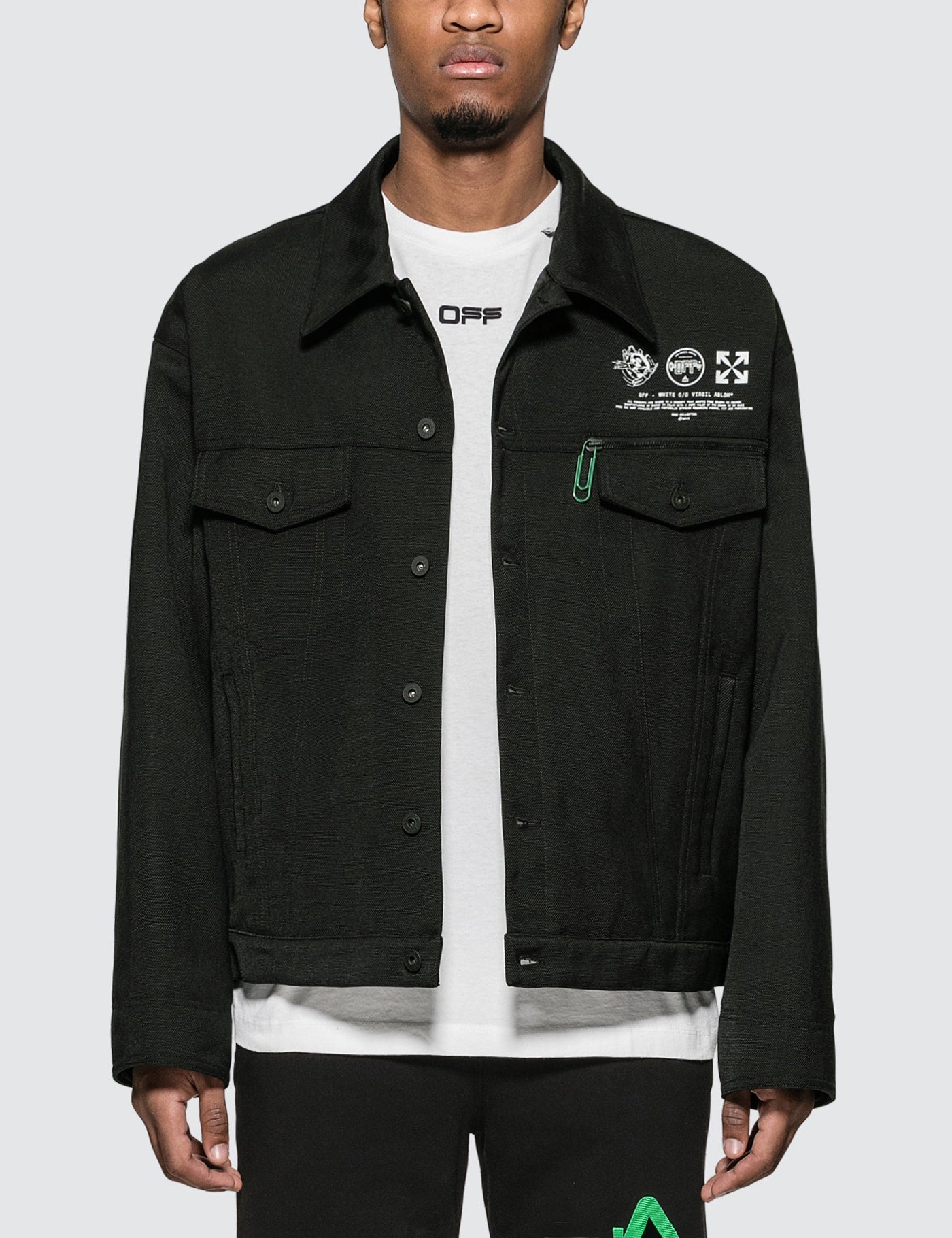Off-White Black Denim University Key OFF- Logo Jacket - MEDIUM