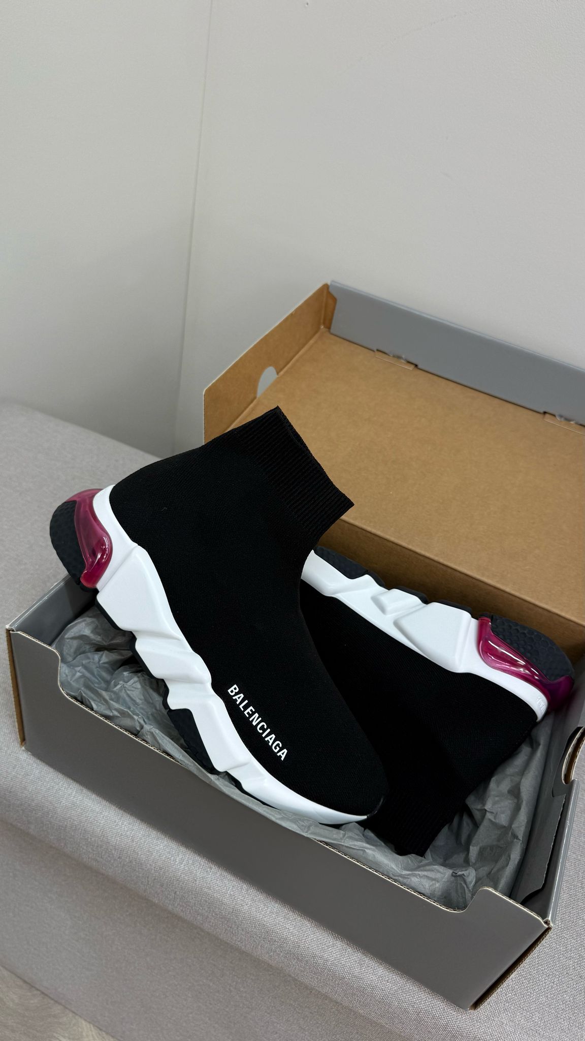 Balenciaga Black White Pink Speed Trainers- UK 5