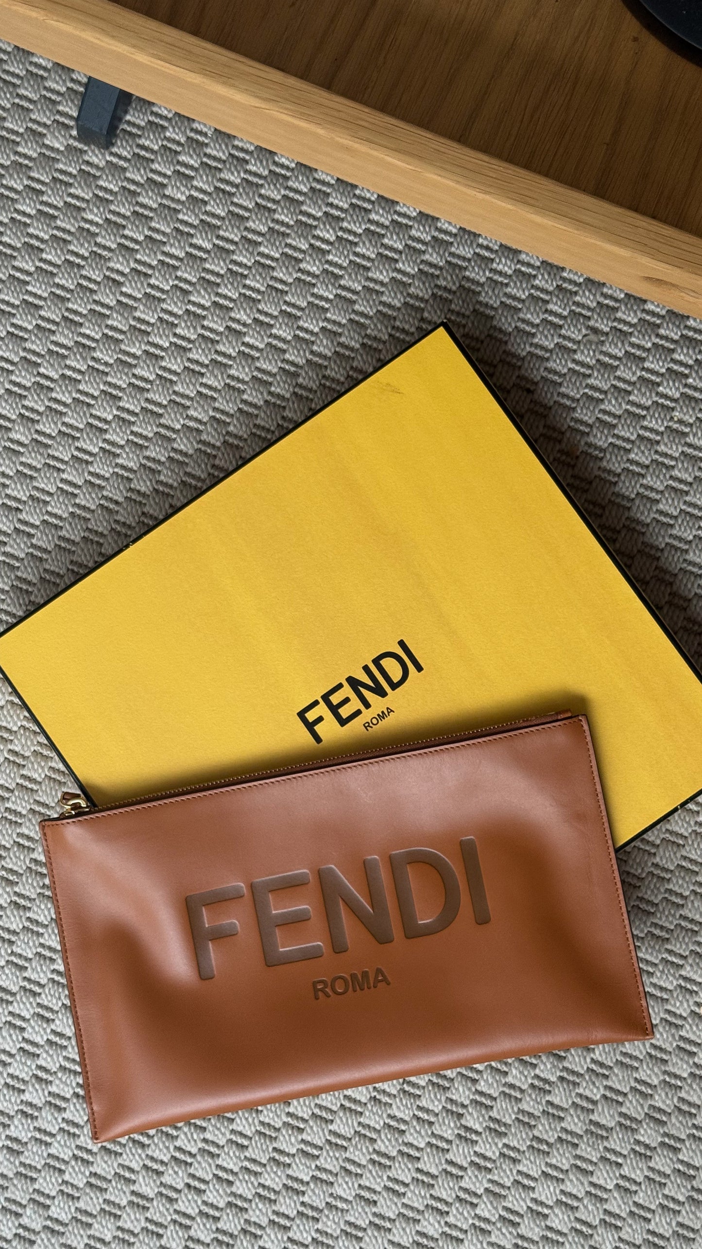 Fendi Brown Logo Flat Clutch Bag