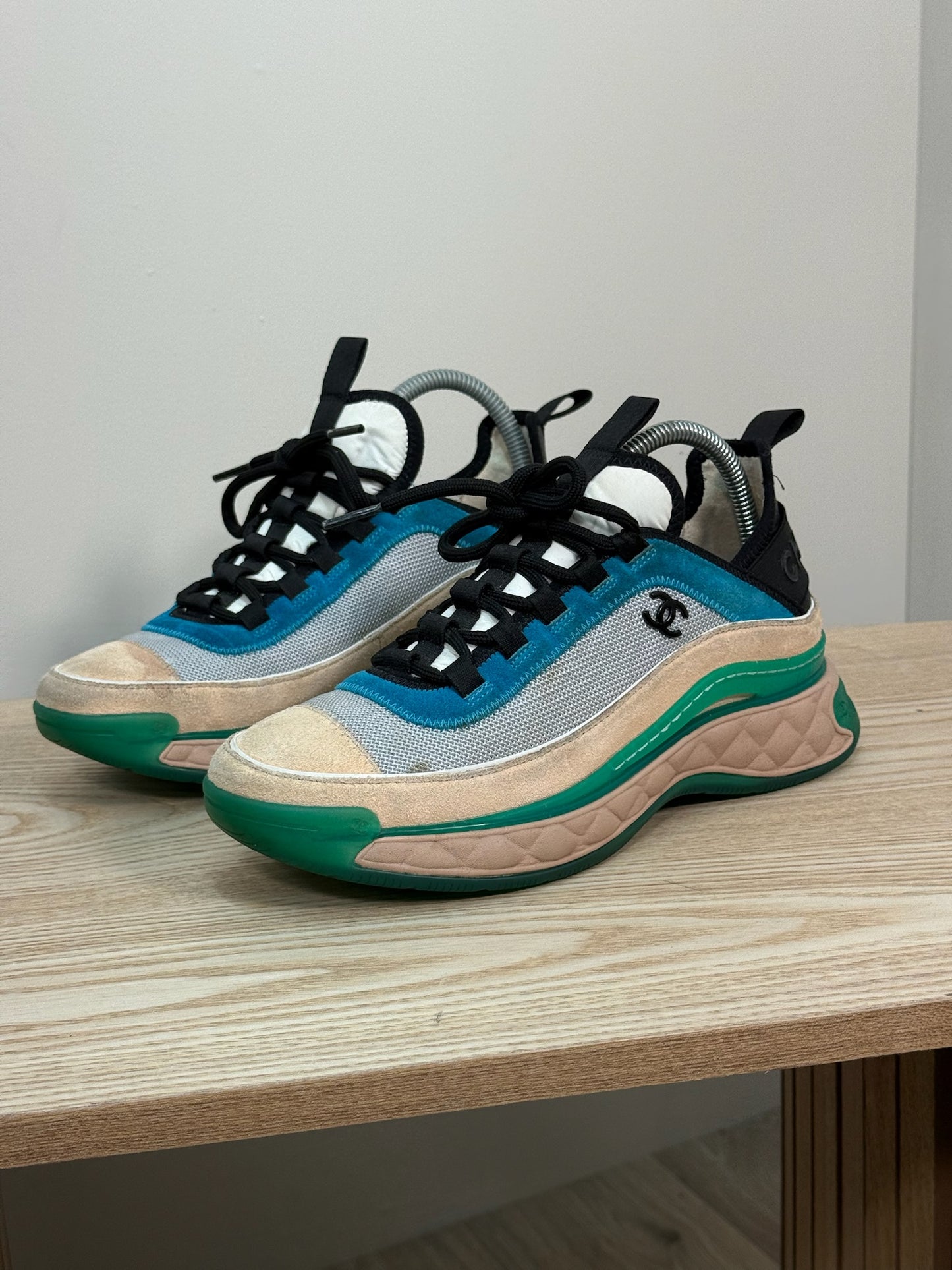 Chanel White Blue Green Trainers - UK 5
