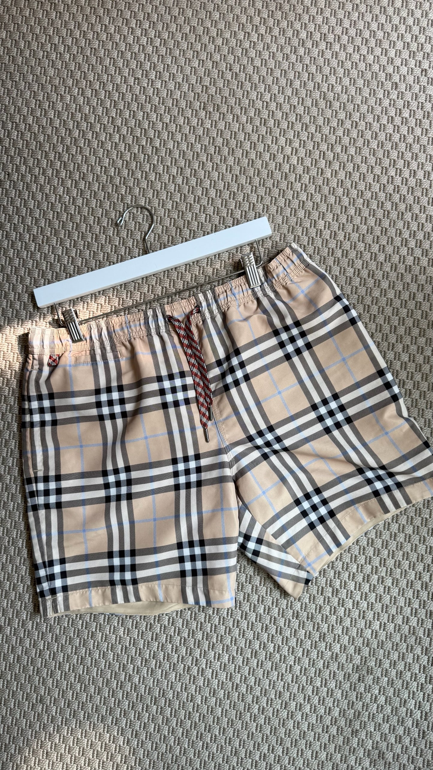 Burberry Beige And Blue 'Martin' Check Swimshorts-Medium