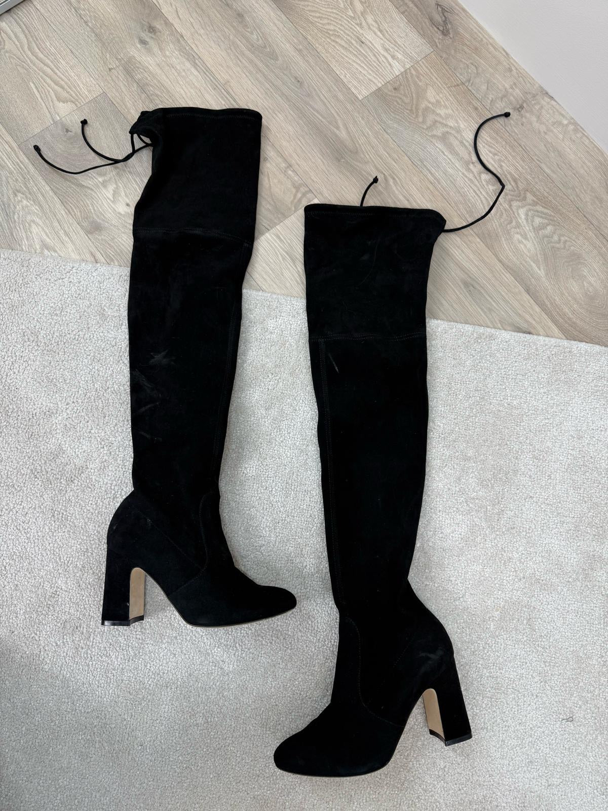 Stuart Weitzman Black Suede Stretch Over The Knee Boots -UK 3.5