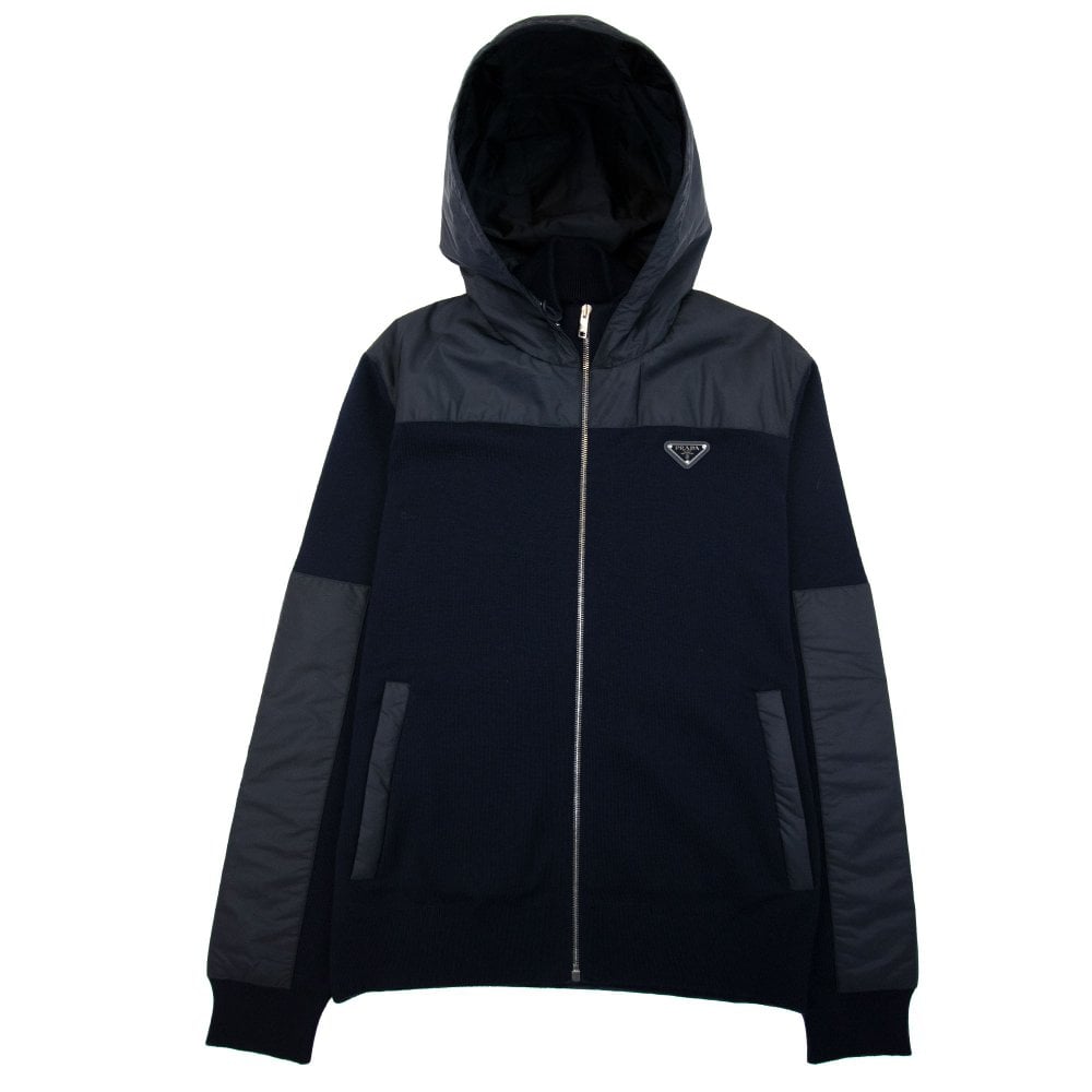 Prada Black Re-Nylon Fleece Hooded Jacket -50/M