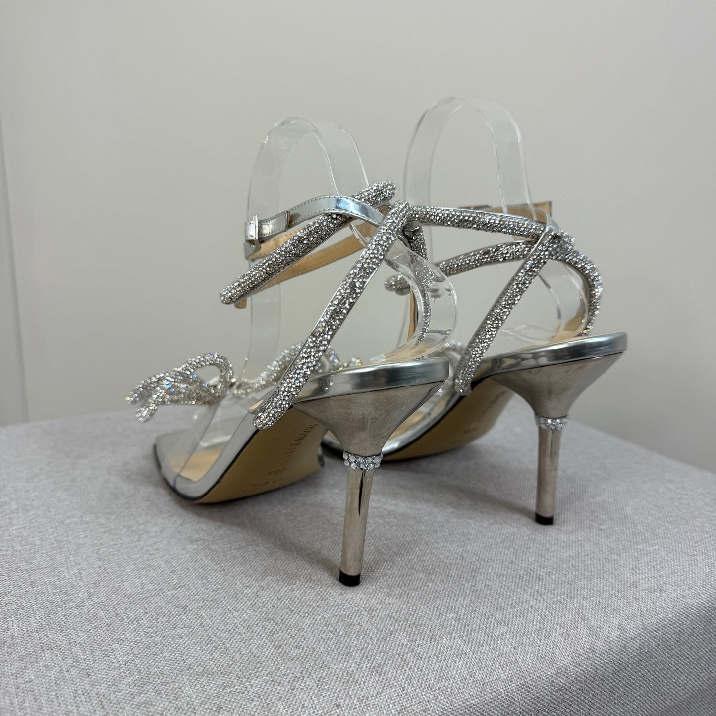 Mach & Mach Silver Sequin Diamanté Bow Heels - UK 5