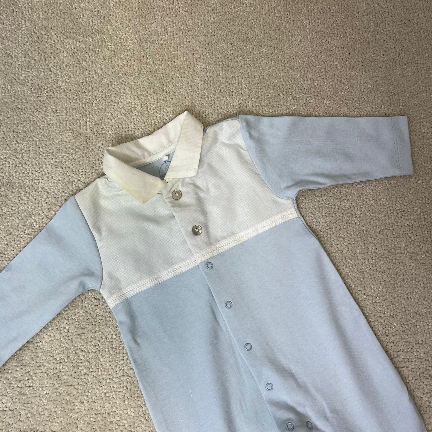Kids laranjnha Baby Blue & White Polo Detail Sleepsuit - 3M