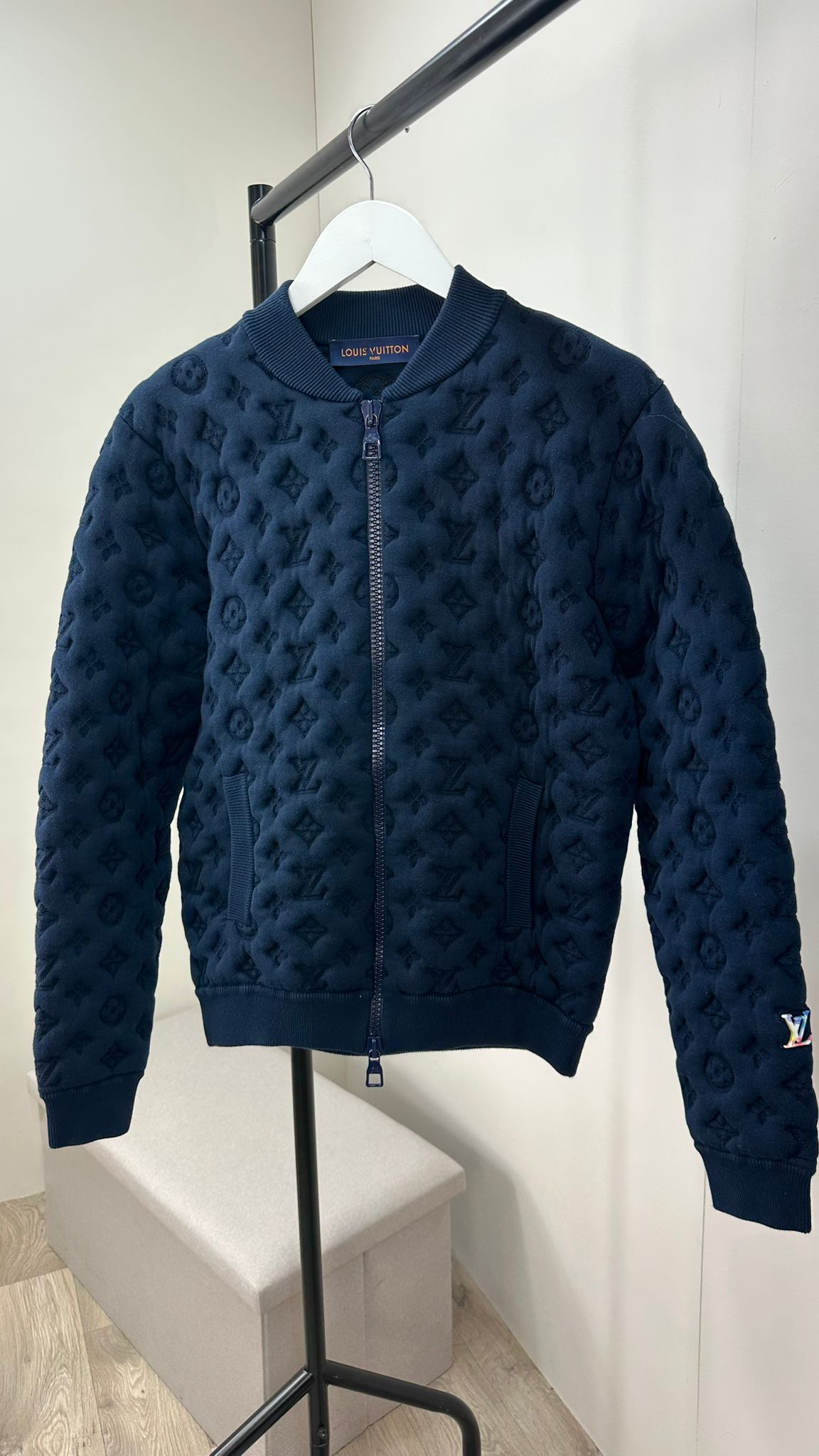 Louis Vuitton Navy Embossed Monogram Pilot Jacket - Small