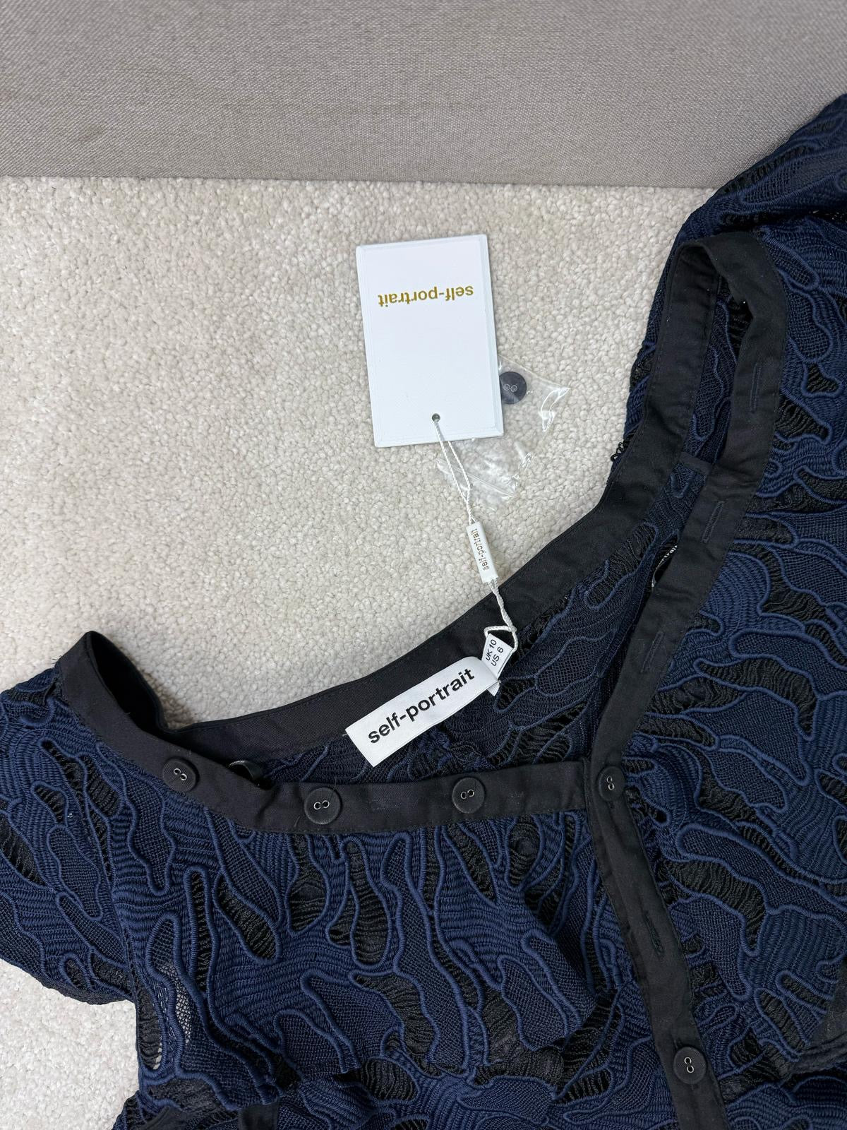Self Portrait Navy Black Lace Camo Frill Top New In Tags - UK 10