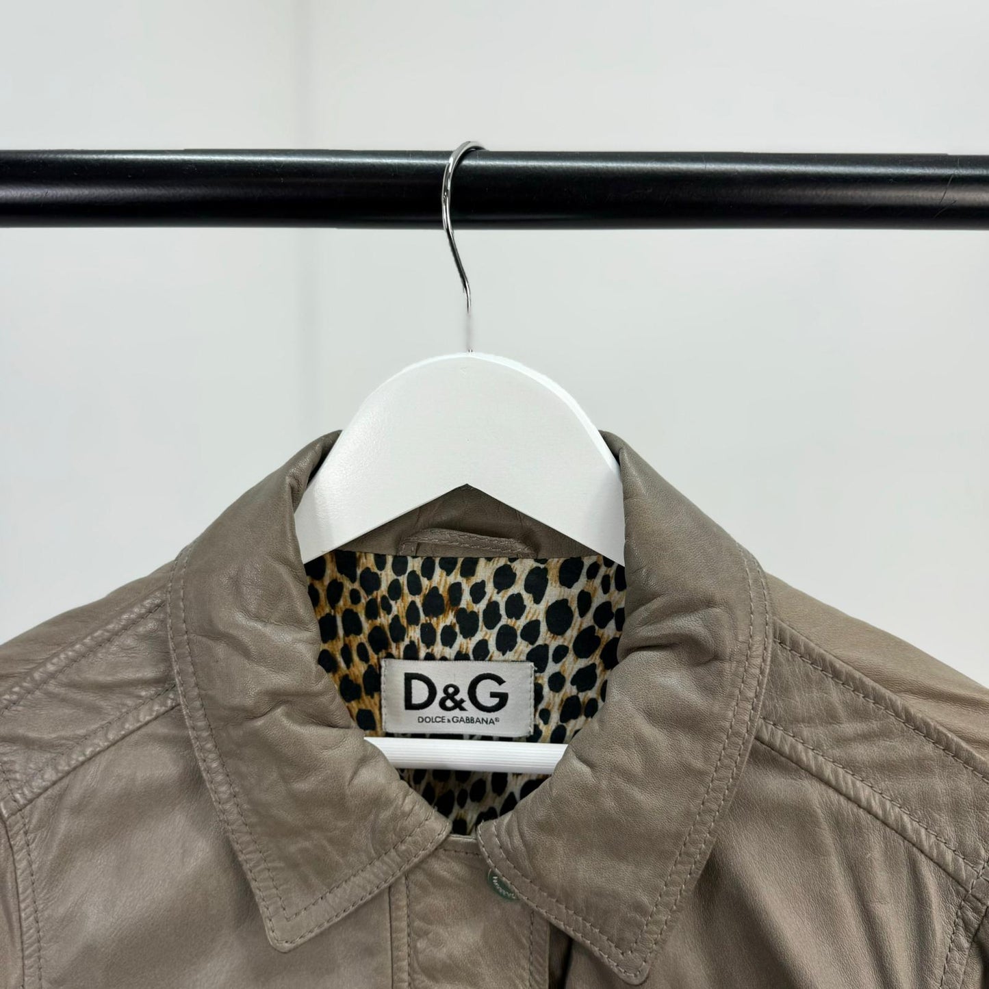 Dolce & Gabbana Women’s Greige Leather Jacket ( 44/XL)