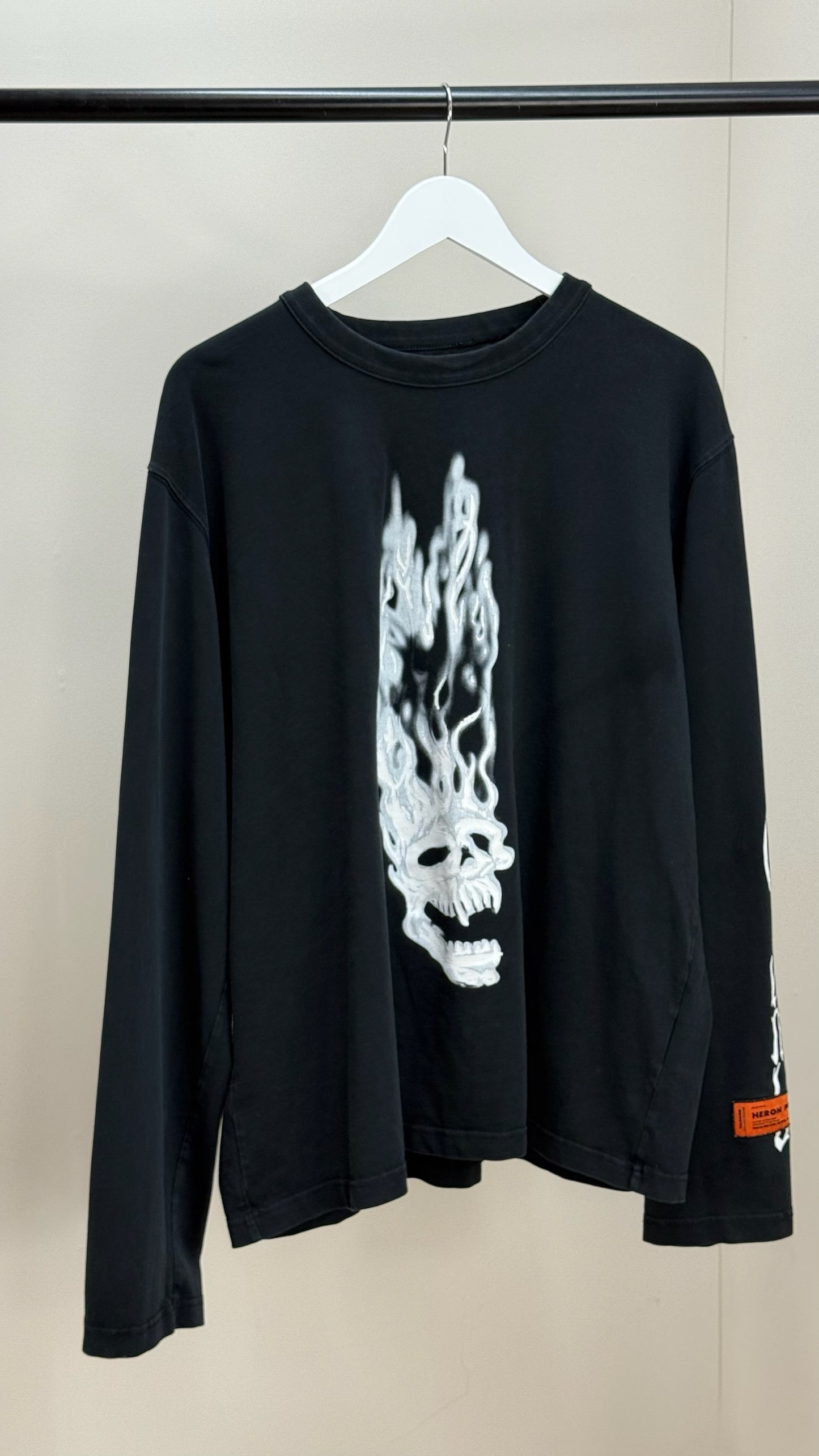 Heron Preston Black Longsleeve Skull Fire T-Shirt-Large