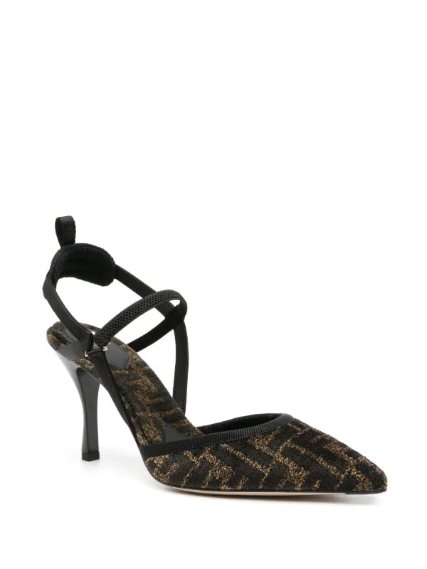 Fendi FF Point Colibri Chenille Slingback Heels-UK 4