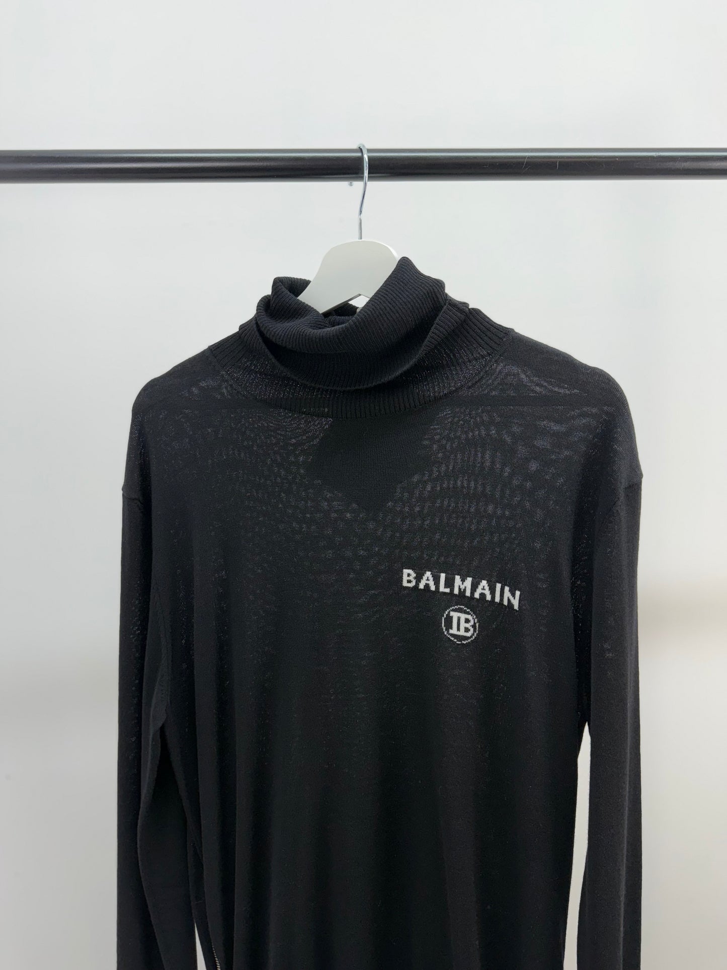 Balmain Black Logo Turtle Neck, Side Zip Up Jumper- Brand New In Tags, Medium