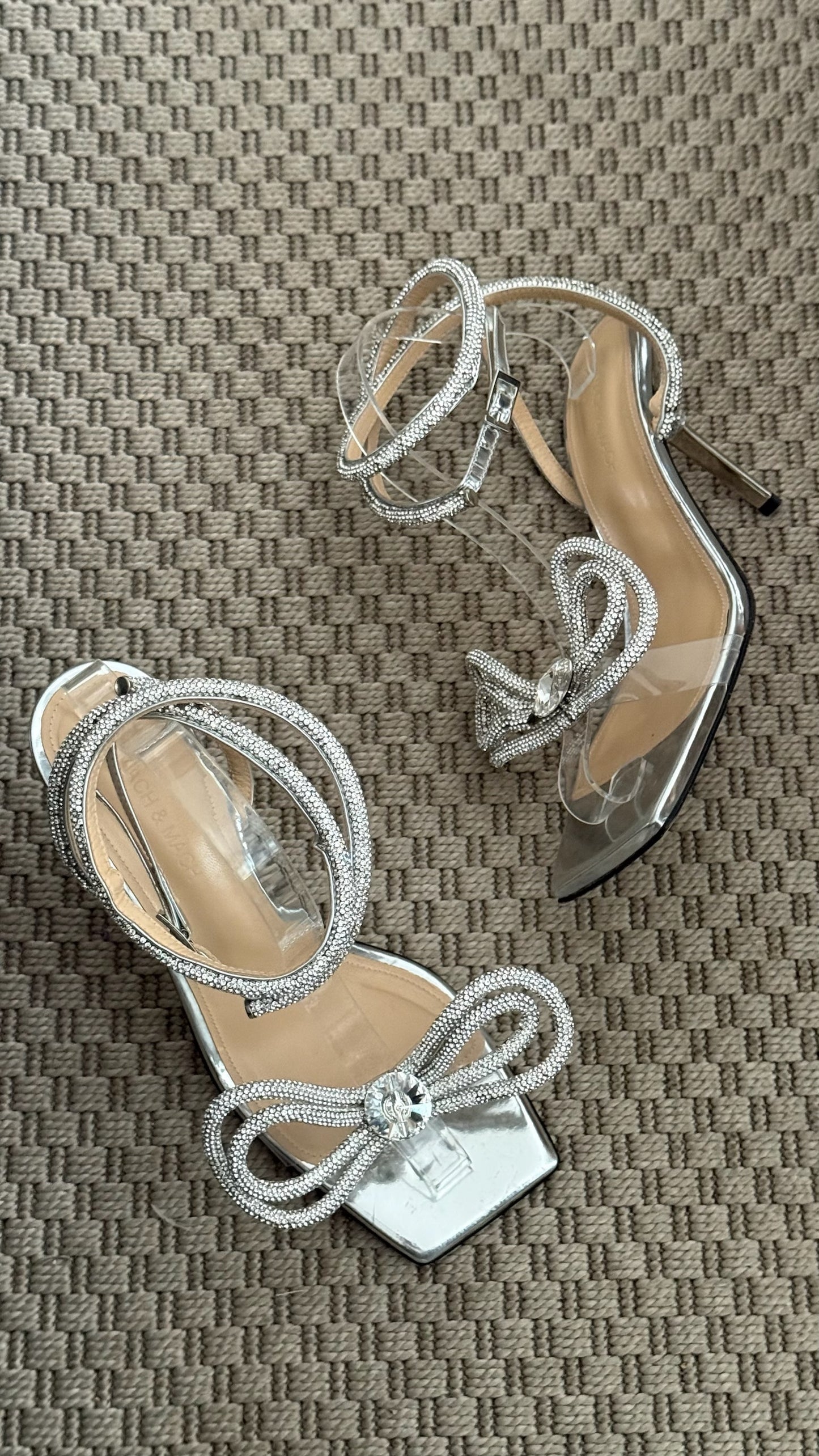 Mach & Mach Silver Sequin Diamanté Bow Heels - UK 6.5 - Suited for UK 4.5